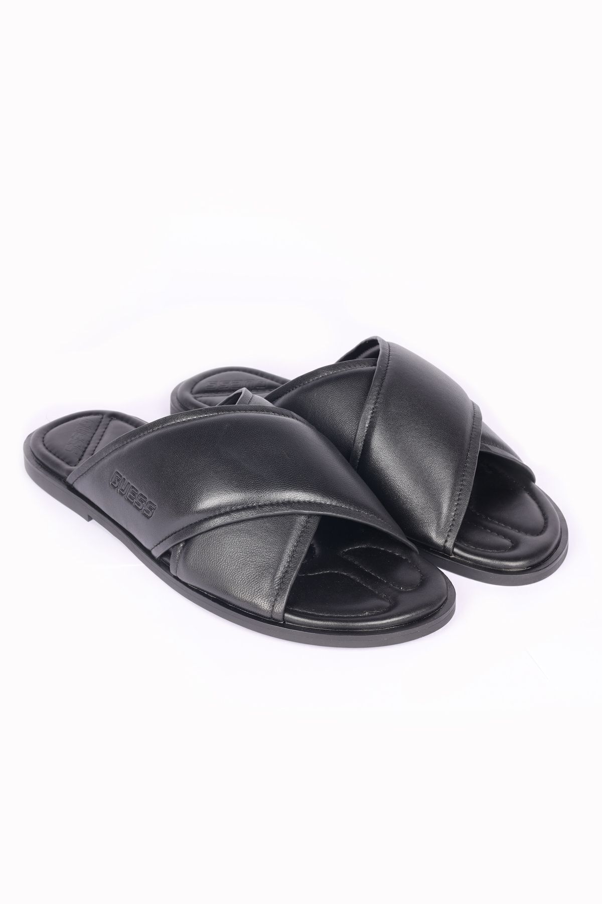 Guess-Men's Solid Color Logo Black Slippers FMGMII LEA03-BLACK 3