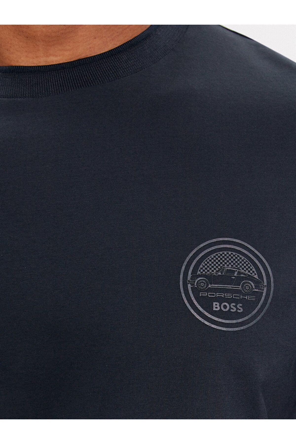 تی شرت آبی مردانه دوچرخه سواری مسطح کوتاه آستین مناسب Yaka Navy Blue 404 BOSS