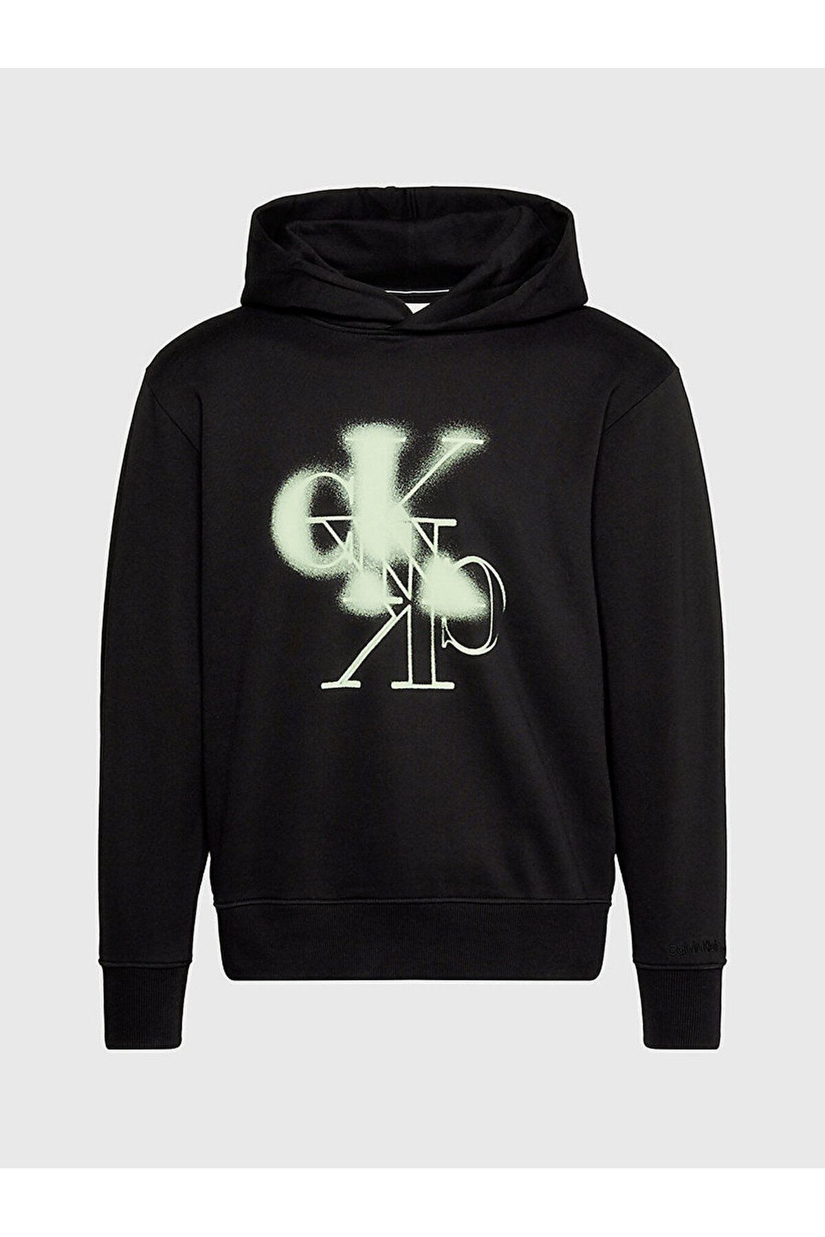 سویشرت مشکی مردانه قالب عادی با نام تجاری روزانه پیراهن سیاه J30J324630 BEH Calvin Klein