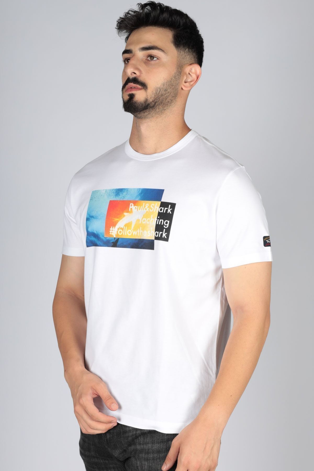 PAUL&SHARK-Ανδρικό λογότυπο Basic Regular Fit κοντομάνικο λευκό μπλουζάκι 23411028 -010 7