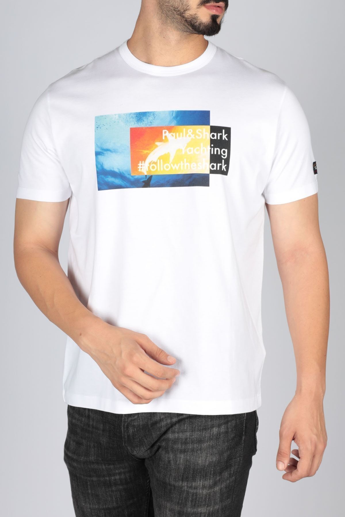 PAUL&SHARK-Ανδρικό λογότυπο Basic Regular Fit κοντομάνικο λευκό μπλουζάκι 23411028 -010 4