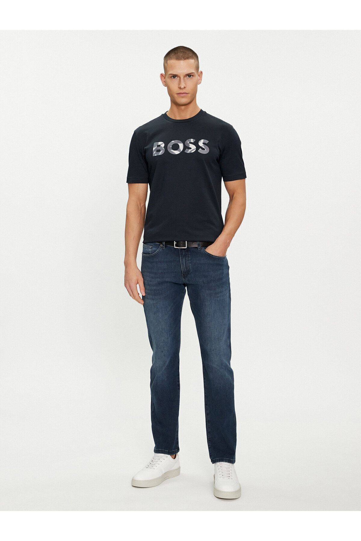 تی شرت آبی مردانه دوچرخه سواری مسطح کوتاه آستین مناسب Yaka Navy Blue 404 BOSS