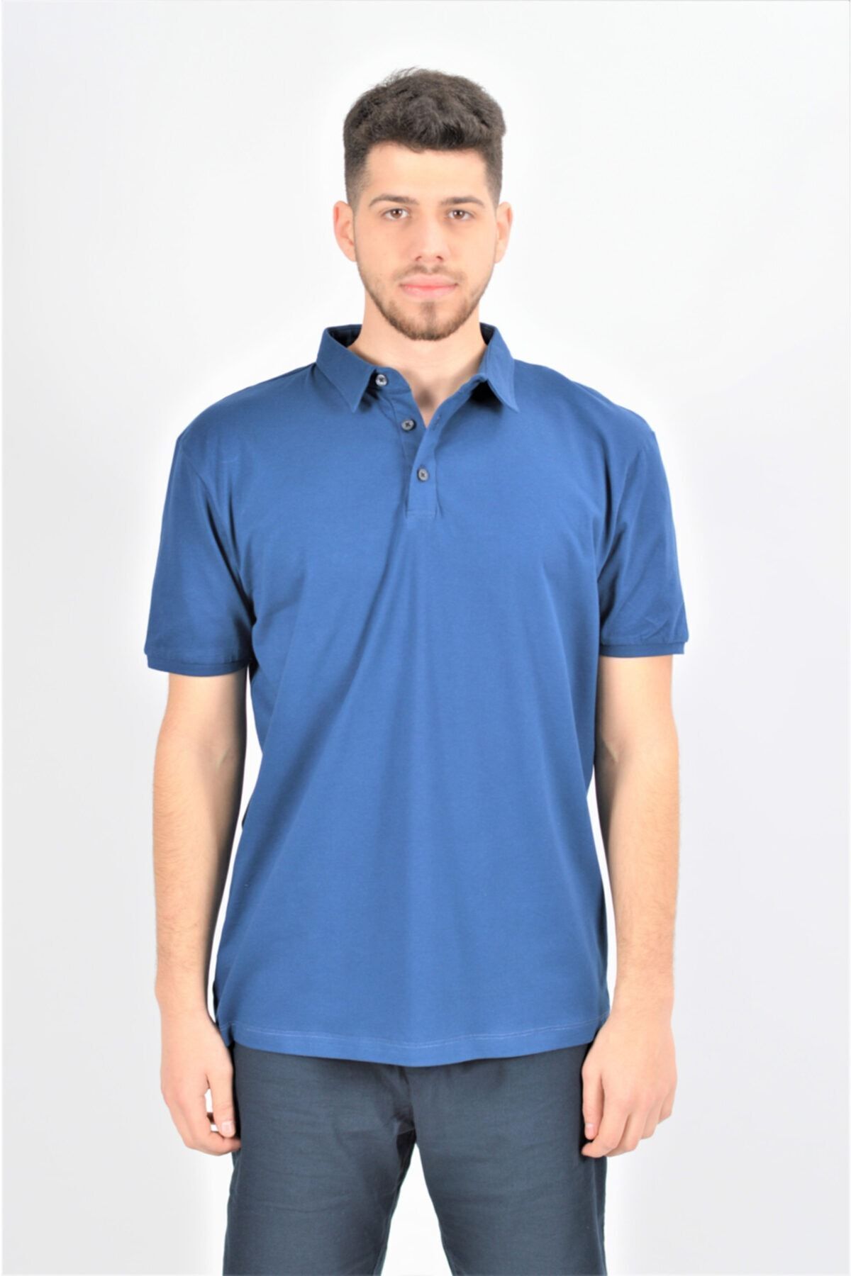 İndigo V Yaka Basic T-Shirt