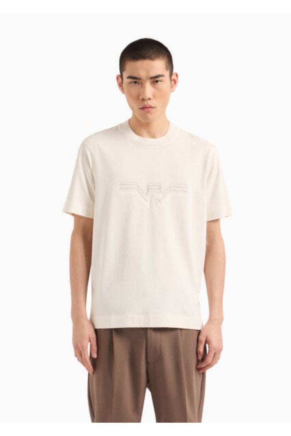 امپوریو آرمانی تی‌شرت آستین کوتاه مردانه طرح لوگو از جنس پنبه ارگانیک، کد 3D1T89، کد 1JWZZ-0128