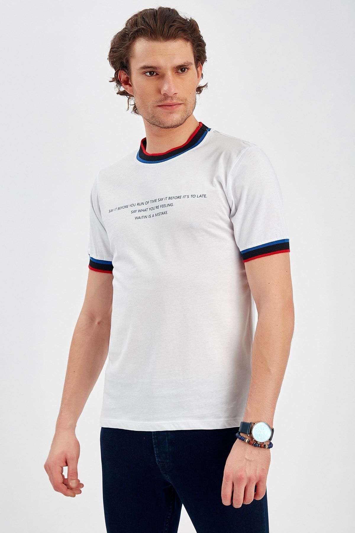 Beyaz Erkek Triko Yaka T-shirt | Me20s214614