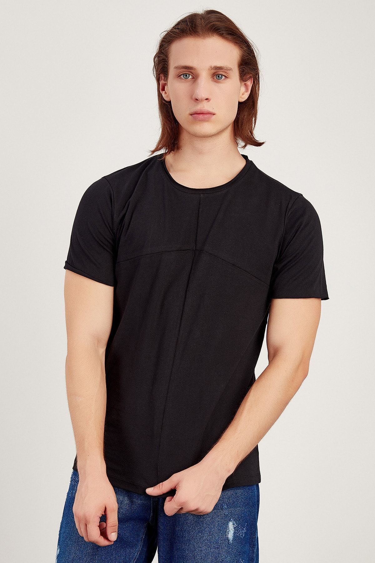 Erkek Siyah Dikiş Detaylı Tshirt Me20s214780