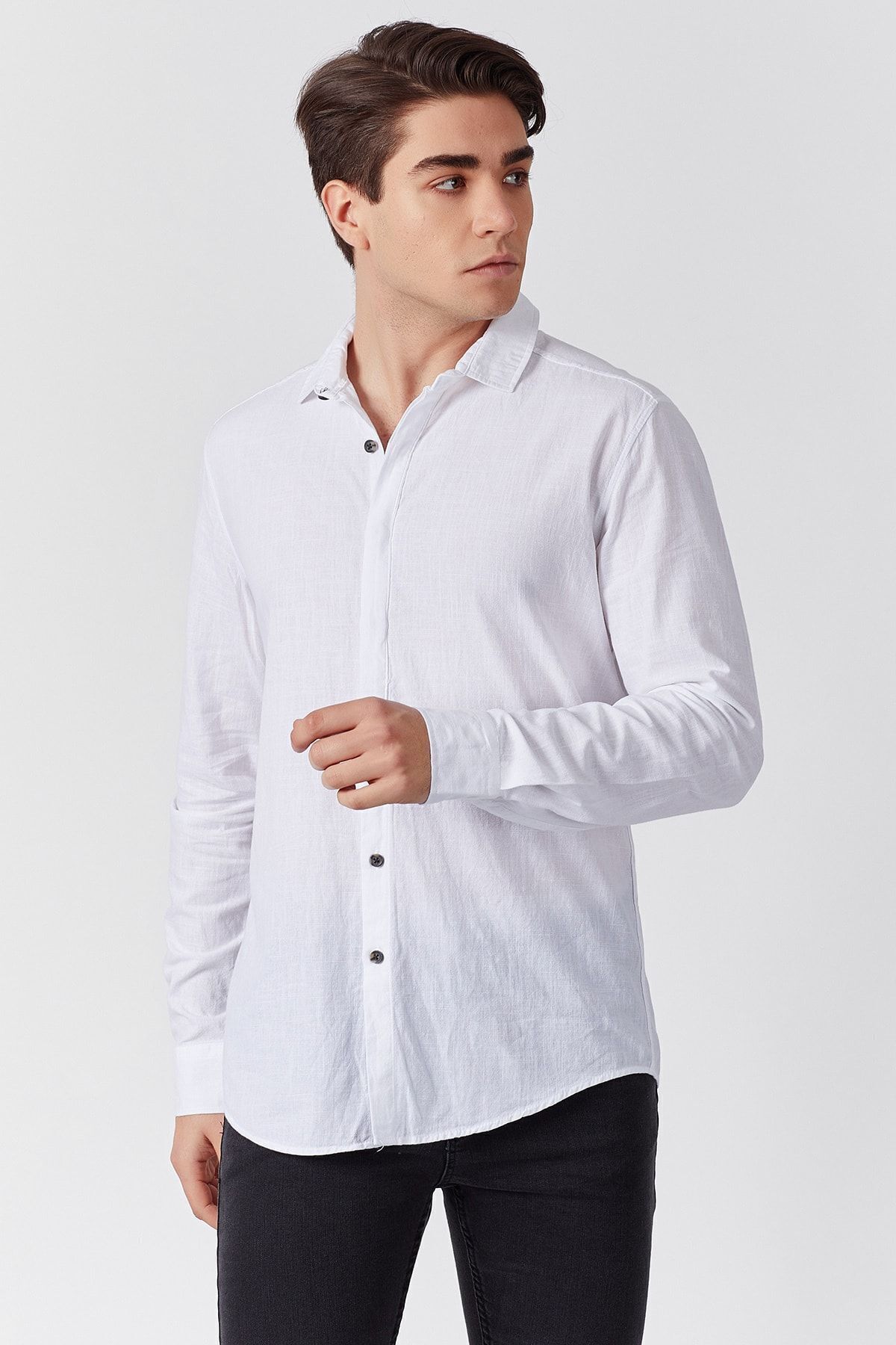 Beyaz Yarım Patlı Erkek Gömlek | MJ21S112262