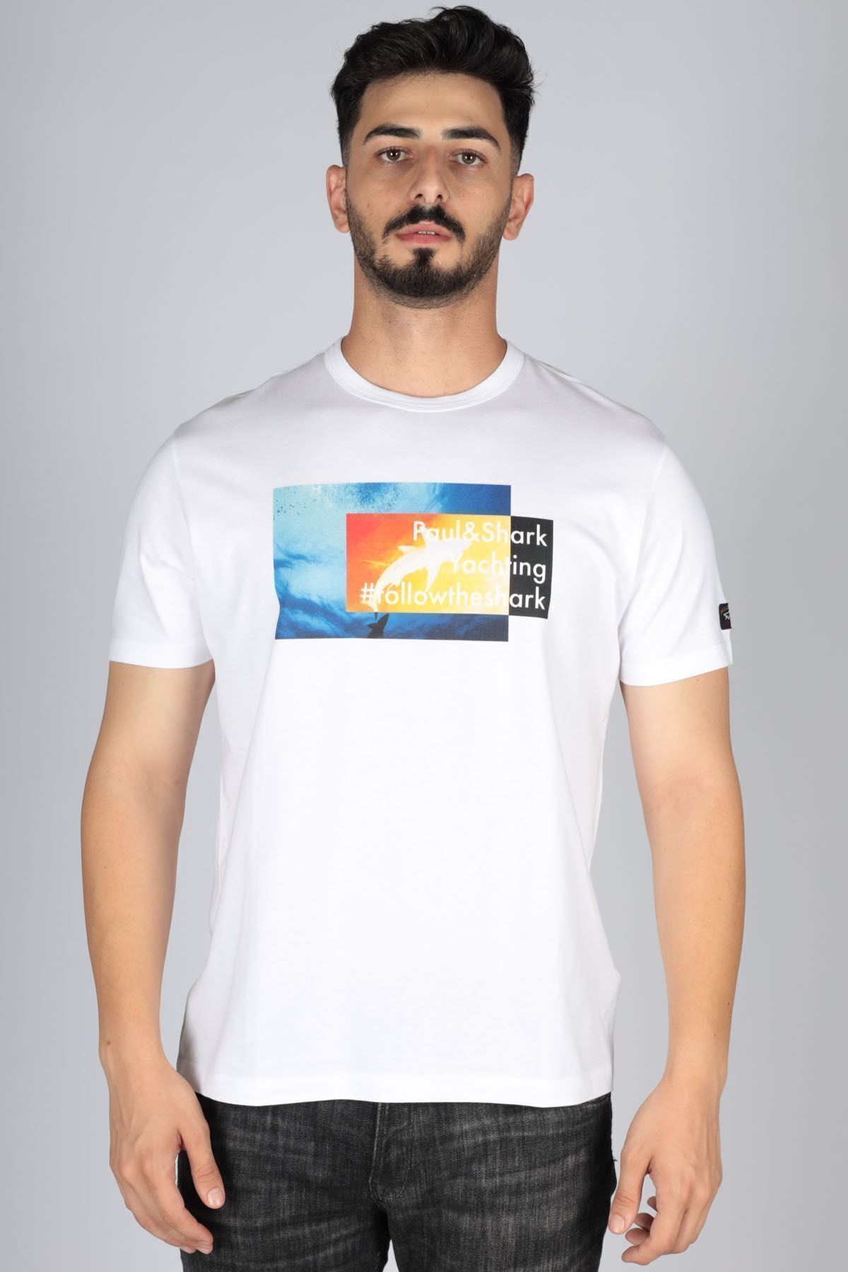 PAUL&SHARK-Ανδρικό λογότυπο Basic Regular Fit κοντομάνικο λευκό μπλουζάκι 23411028 -010 3