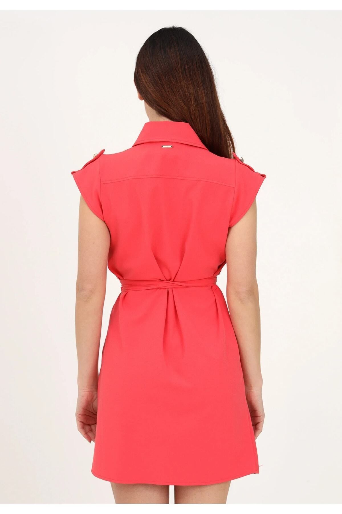 Liu Jo-Women's Shirt Collar Relaxed Cut Red Dress 3