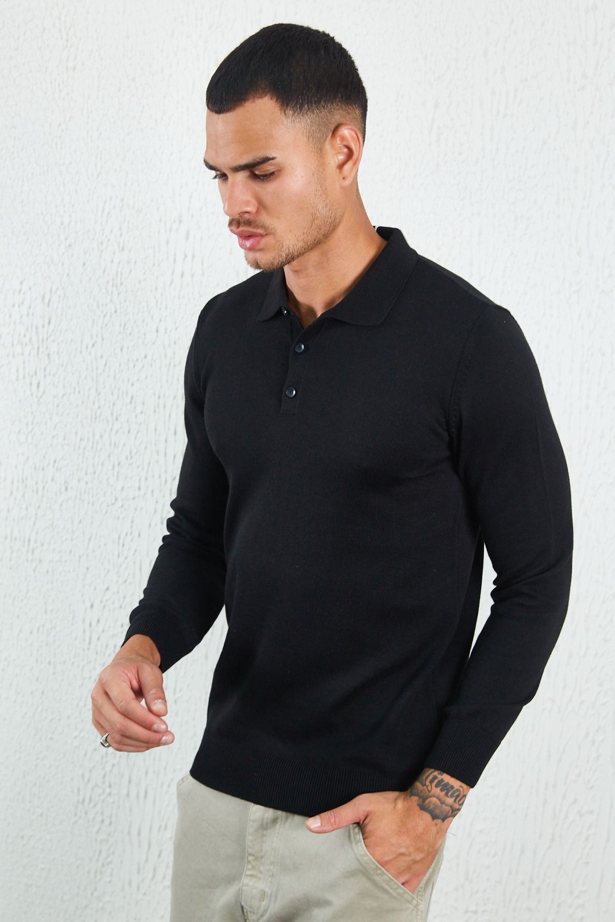 Siyah Düğmeli Polo Yaka Basic Triko Lacivert | MEW517377-01