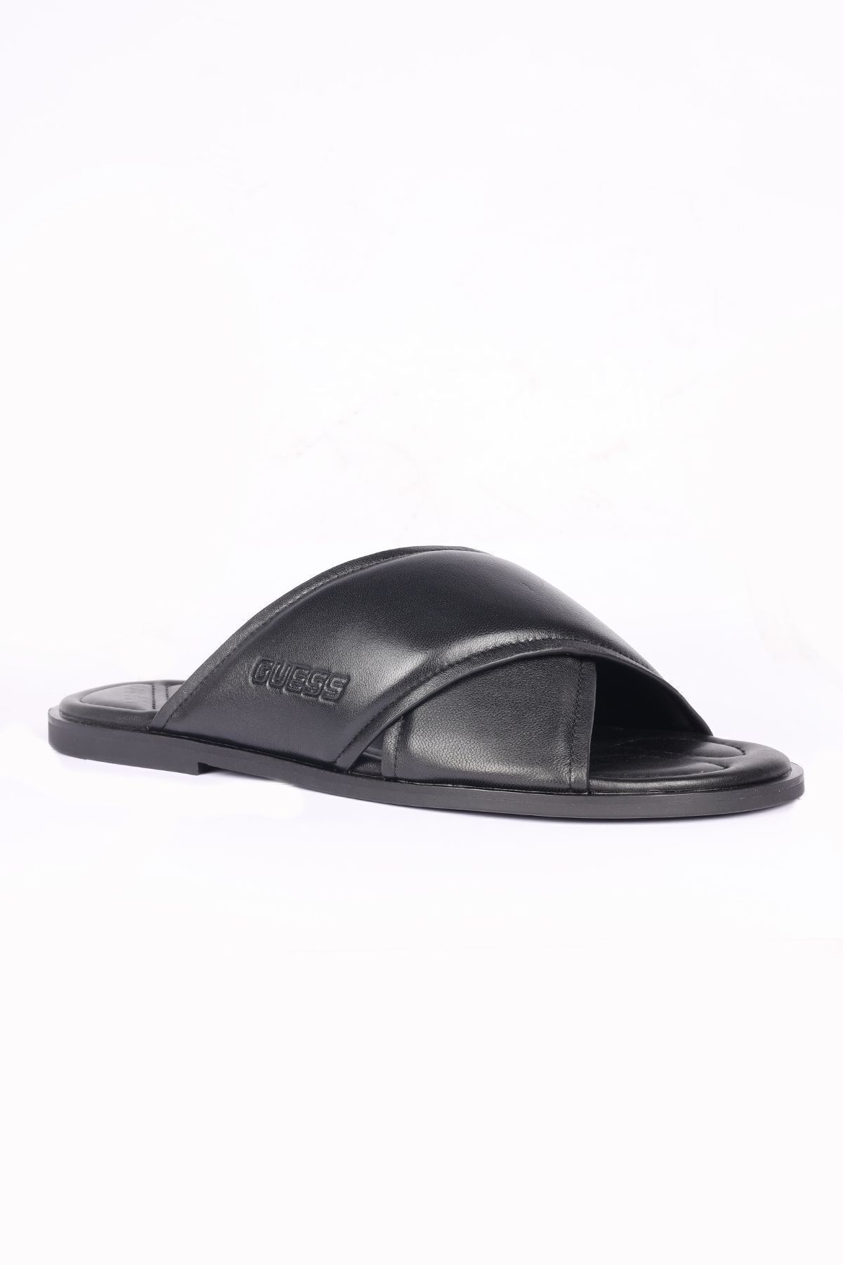 Guess-Men's Solid Color Logo Black Slippers FMGMII LEA03-BLACK 2