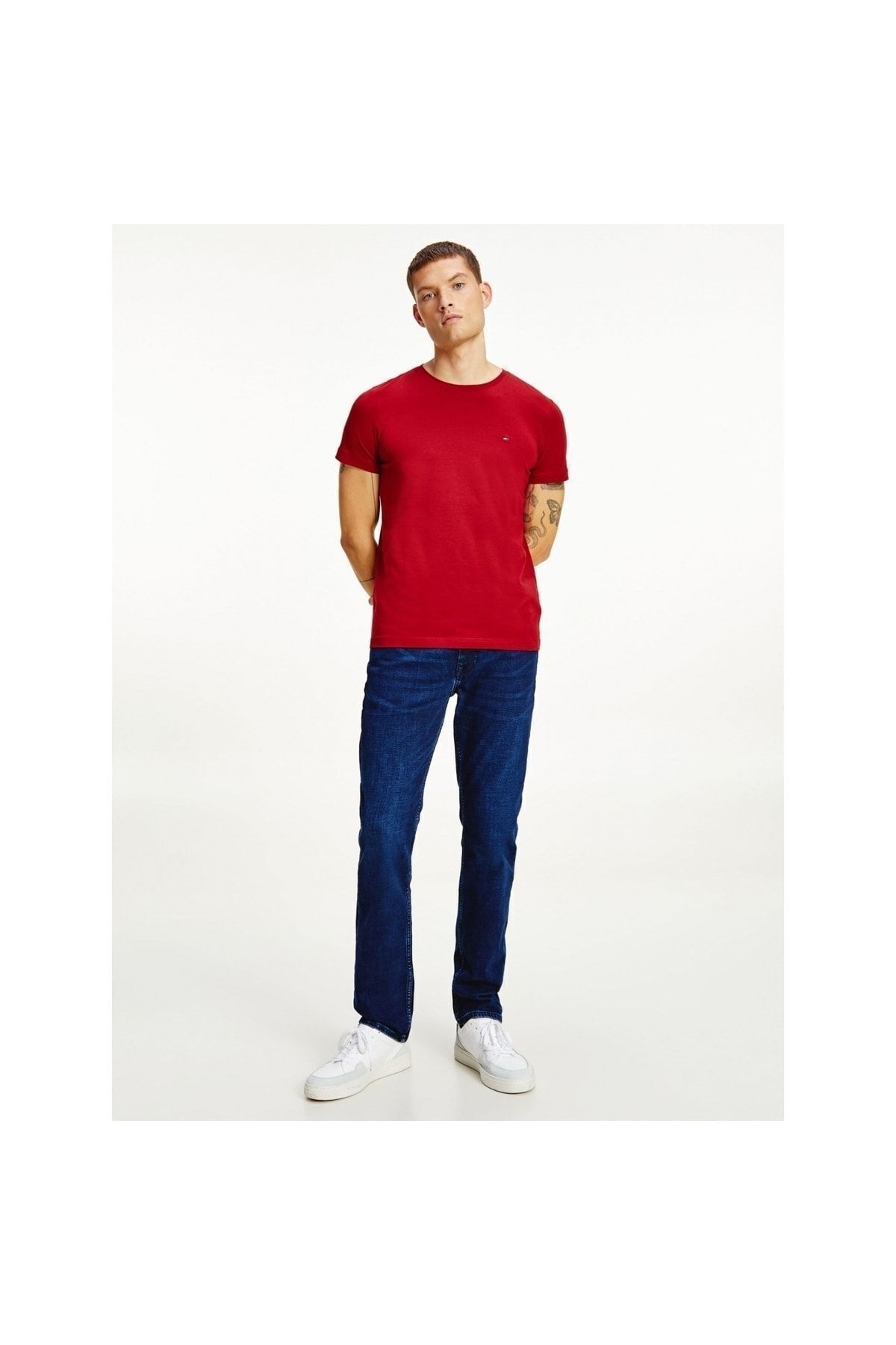 تی شرت قرمز مردانه پارچه بافندگی مدل آستین کوتاه مسطح Red1 MW0MW10800 XIT Tommy Hilfiger