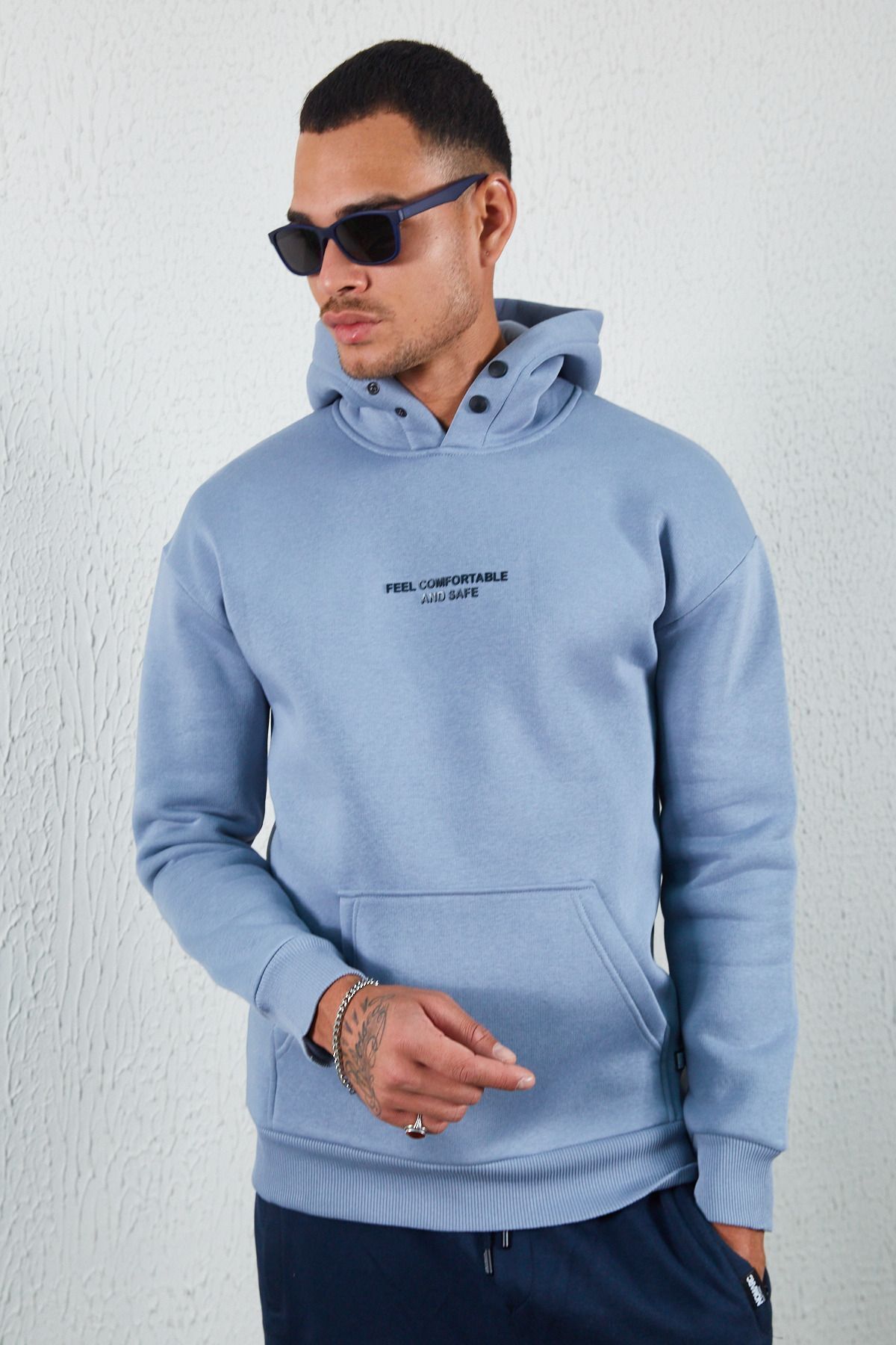 Toptan | Yüksek Baskılı Yakası Çıtçıt Detaylı Sweat