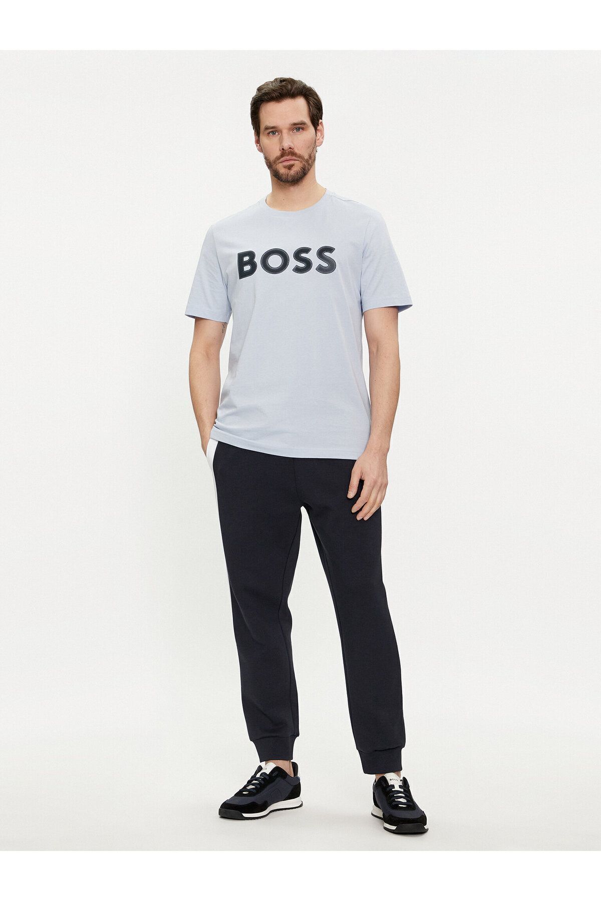 تی شرت آبی مردانه آستین کوتاه مسطح ، روشن 527 BOSS