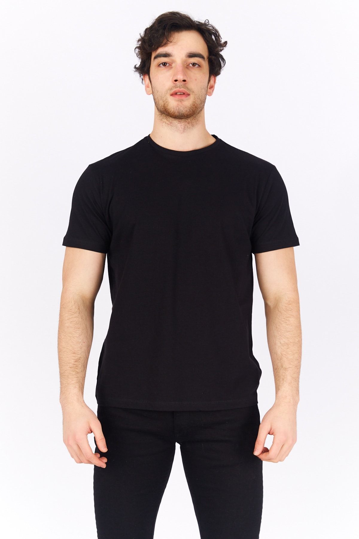 Siyah Bisiklet Yaka Erkek T-shırt | Me21s215140