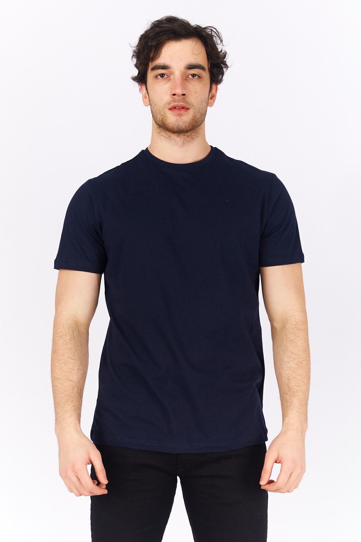 Erkek Lacivert Bisiklet Yaka Erkek T-shırt | Me21s215140