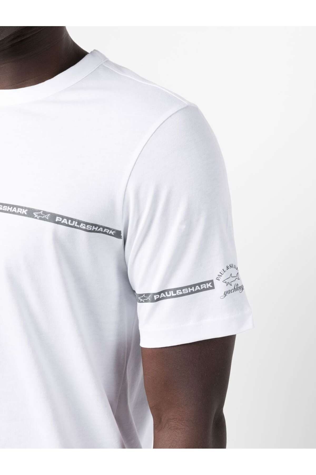 PAUL&SHARK-Ανδρικό λογότυπο Basic Regular Fit κοντομάνικο λευκό μπλουζάκι 23411033A-010 3