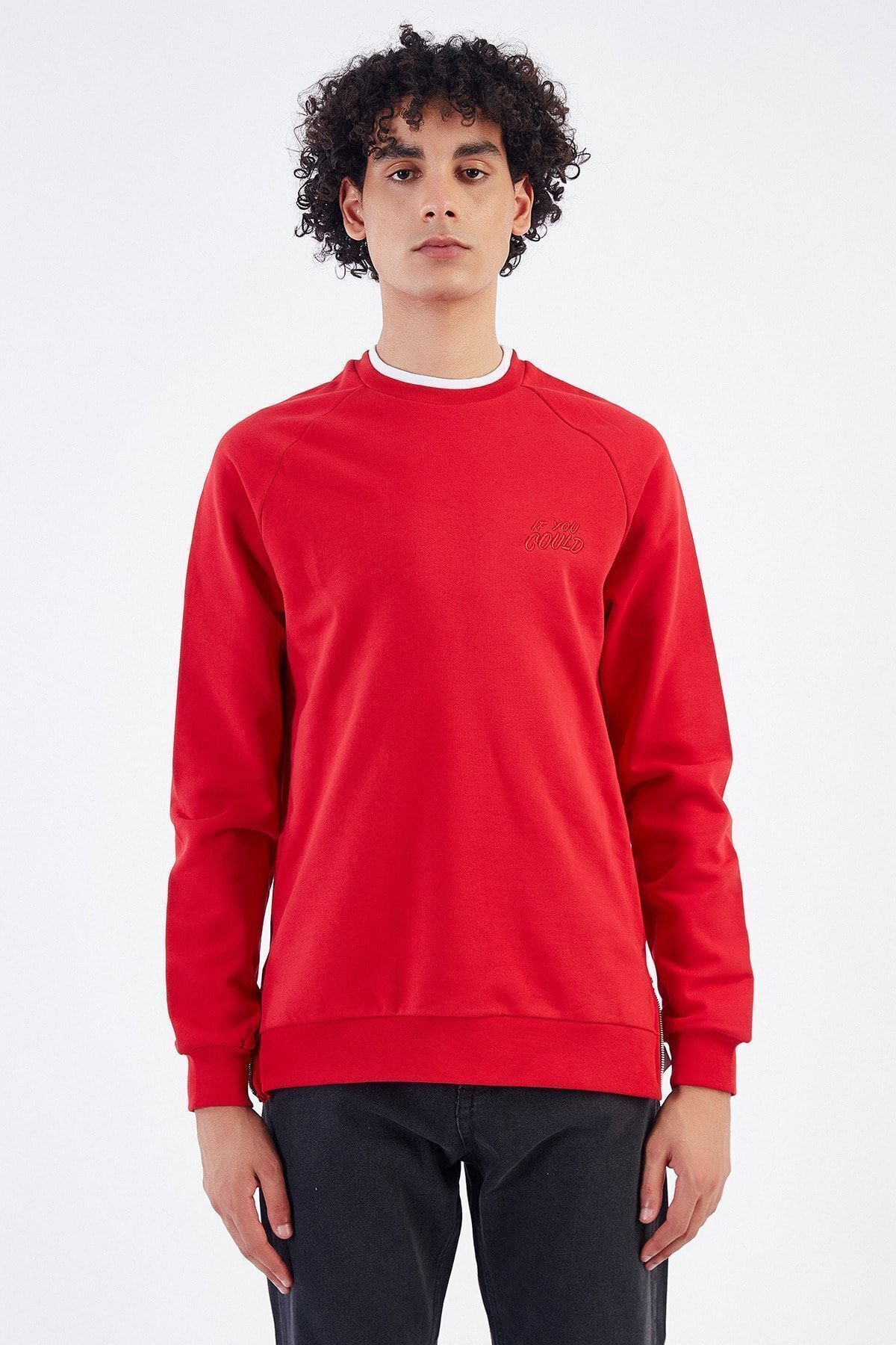 Kırmızı Yandan Fermuarlı Sweat | Me21W224983