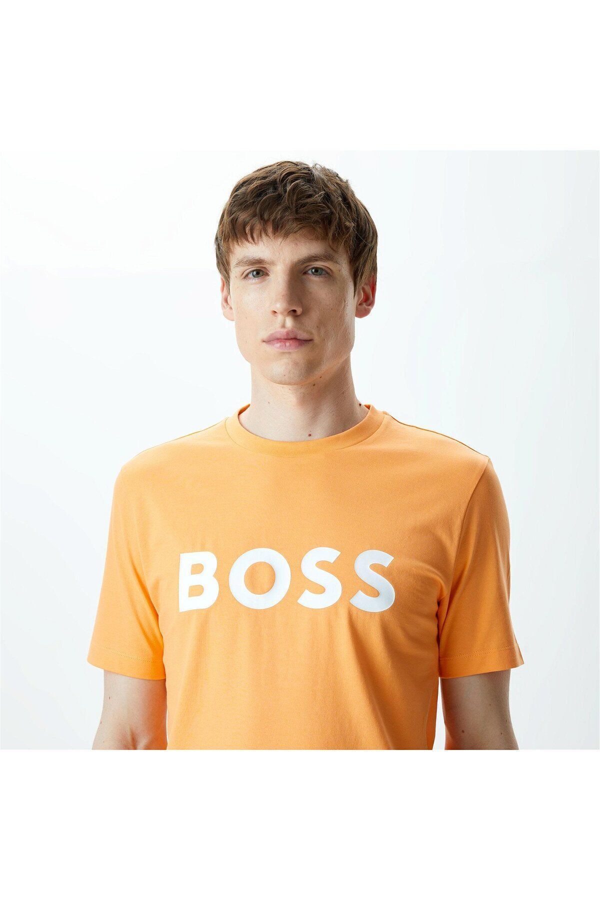 تی شرت نارنجی مردانه آستین کوتاه مسطح ، 813 BOSS
