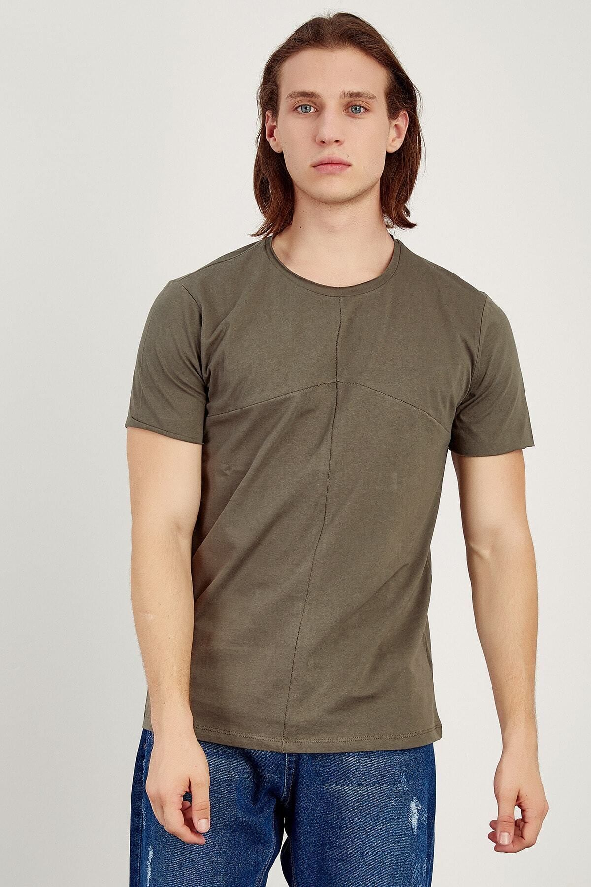 Erkek Haki Dikiş Detaylı T-shirt | Me20s214780