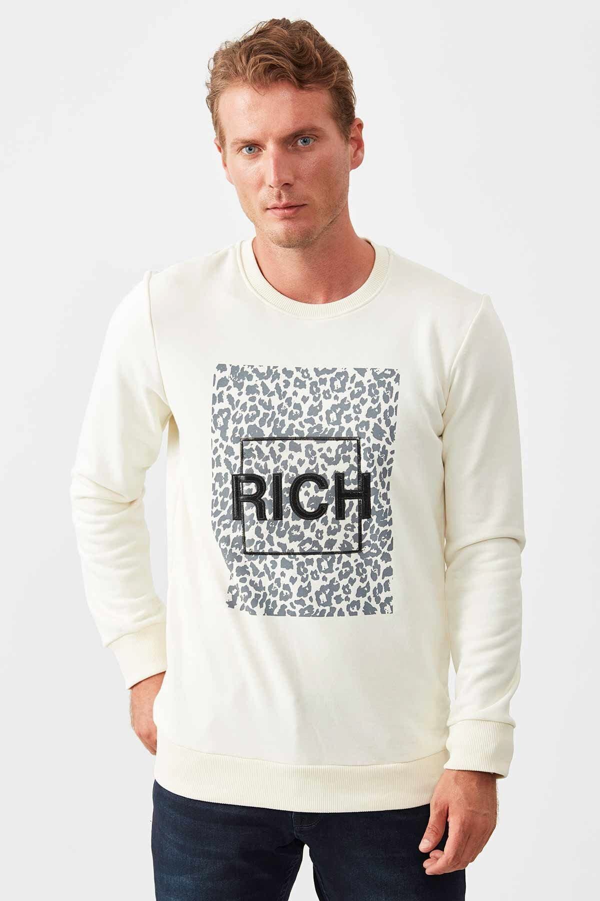 Ekru Rich Baskılı Erkek Sweat | ME19W224807