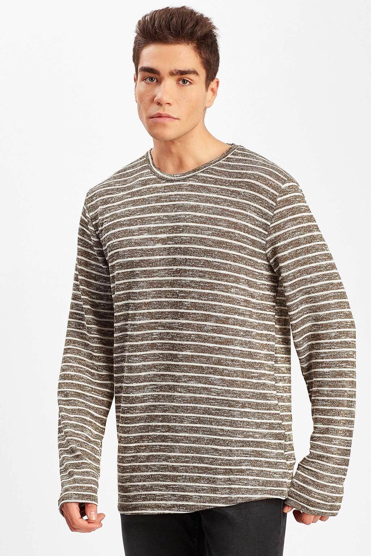 Haki Çizgili Erkek Sweat | ME19W224618