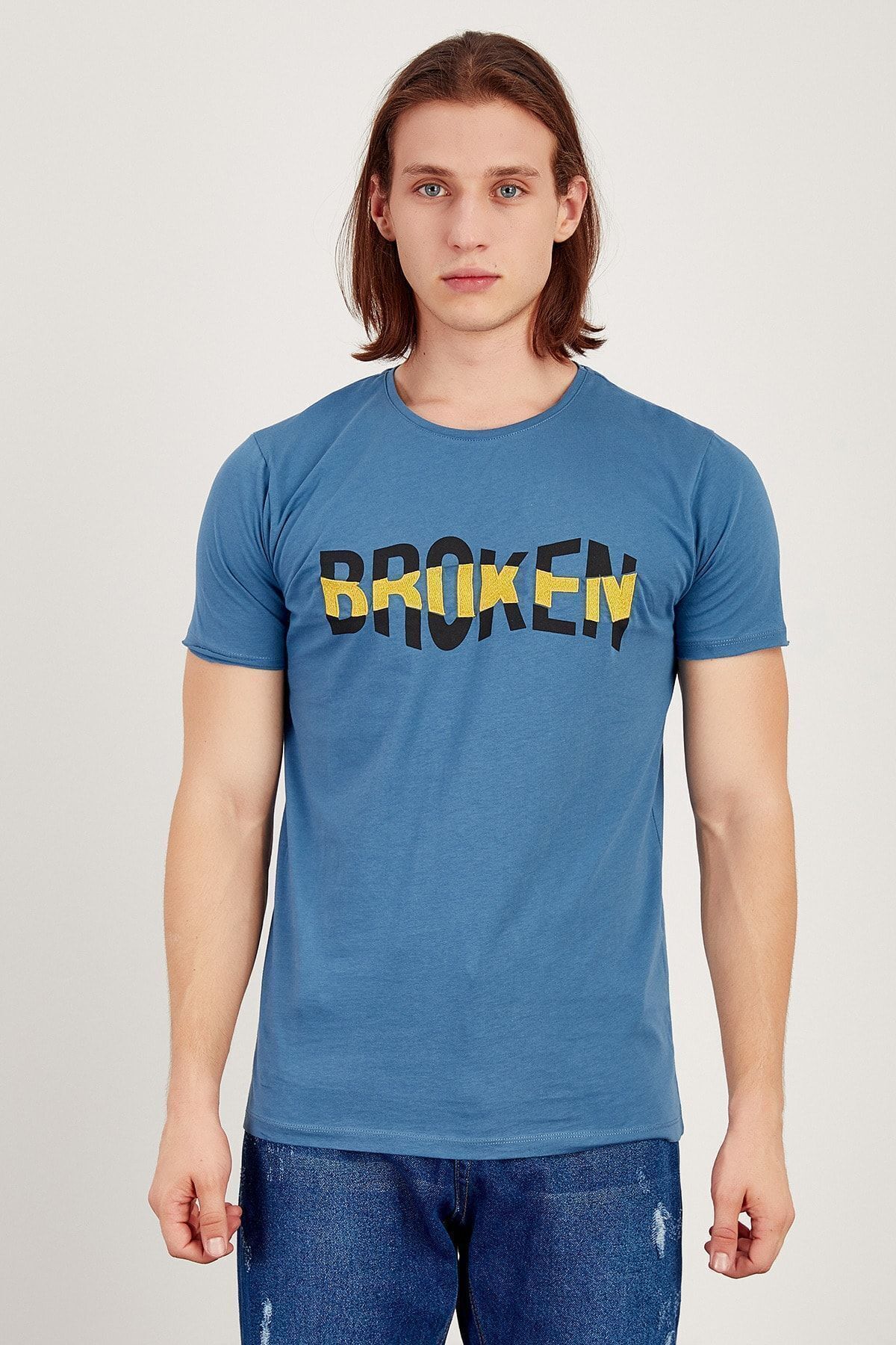 Erkek İndigo T-shirt 21-4556