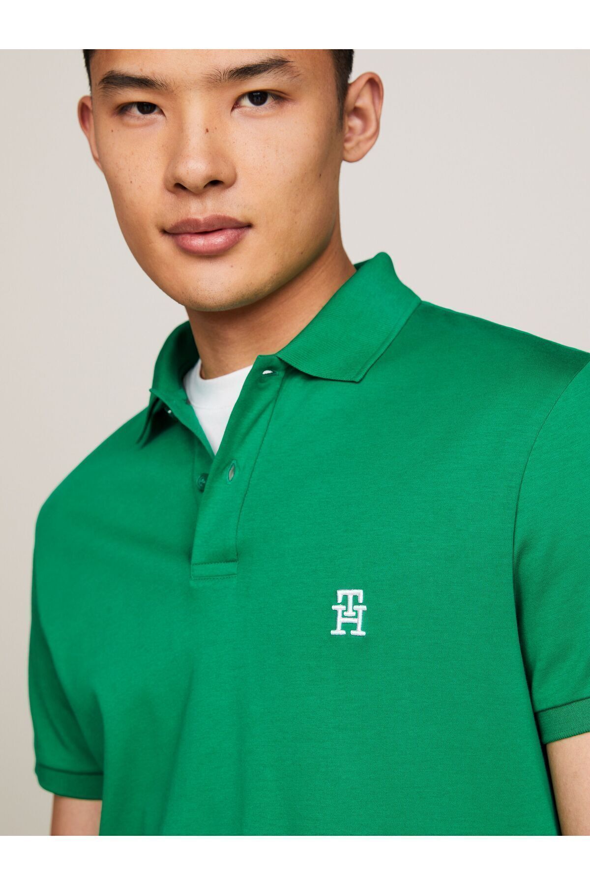 تی شرت یقه پولو سبز مردانه بافی بافندگی روزانه چند قطبی Green Mw0MW34783 L4B Tommy Hilfiger