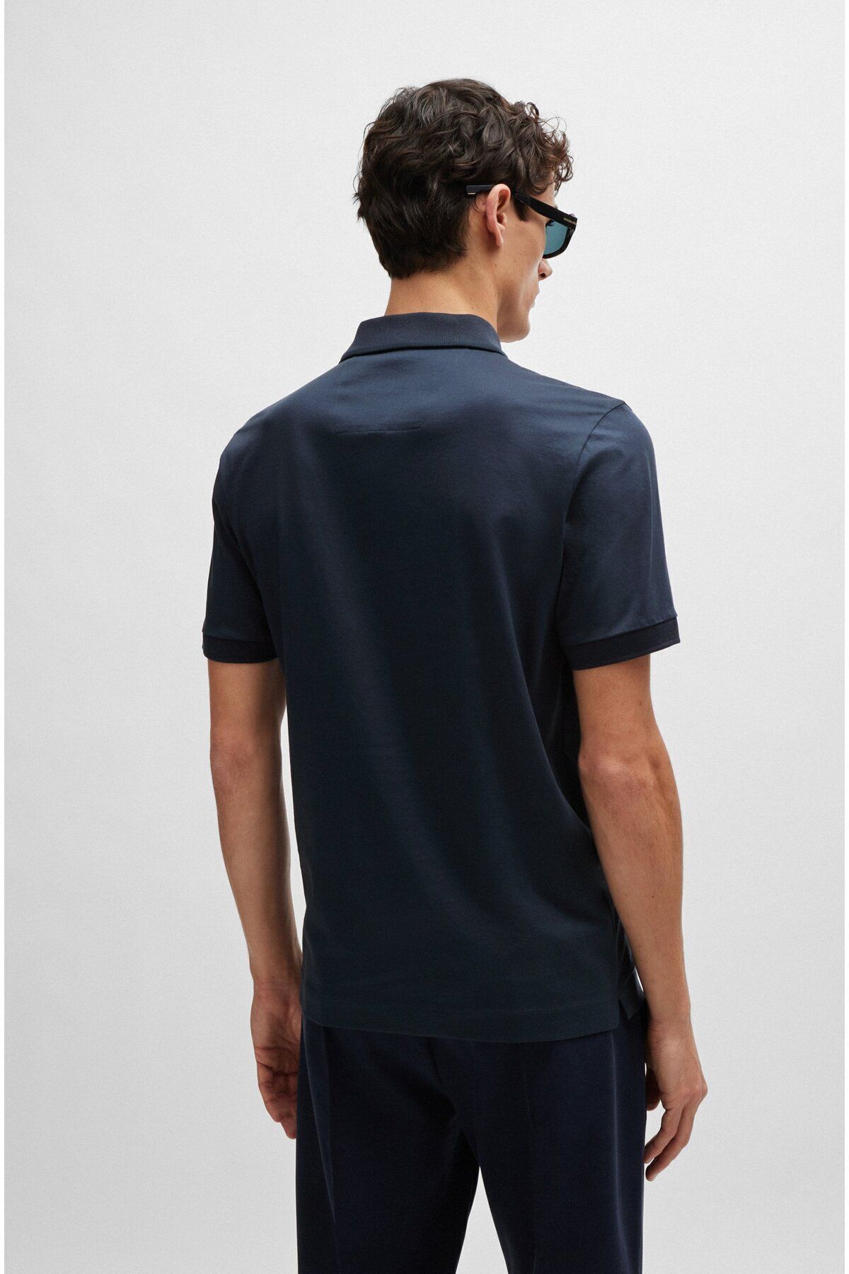 تی شرت یقه پولو آبی مردانه دکمه پنبه ، آستین کوتاه Navy Blue Polo Collar 404 BOSS