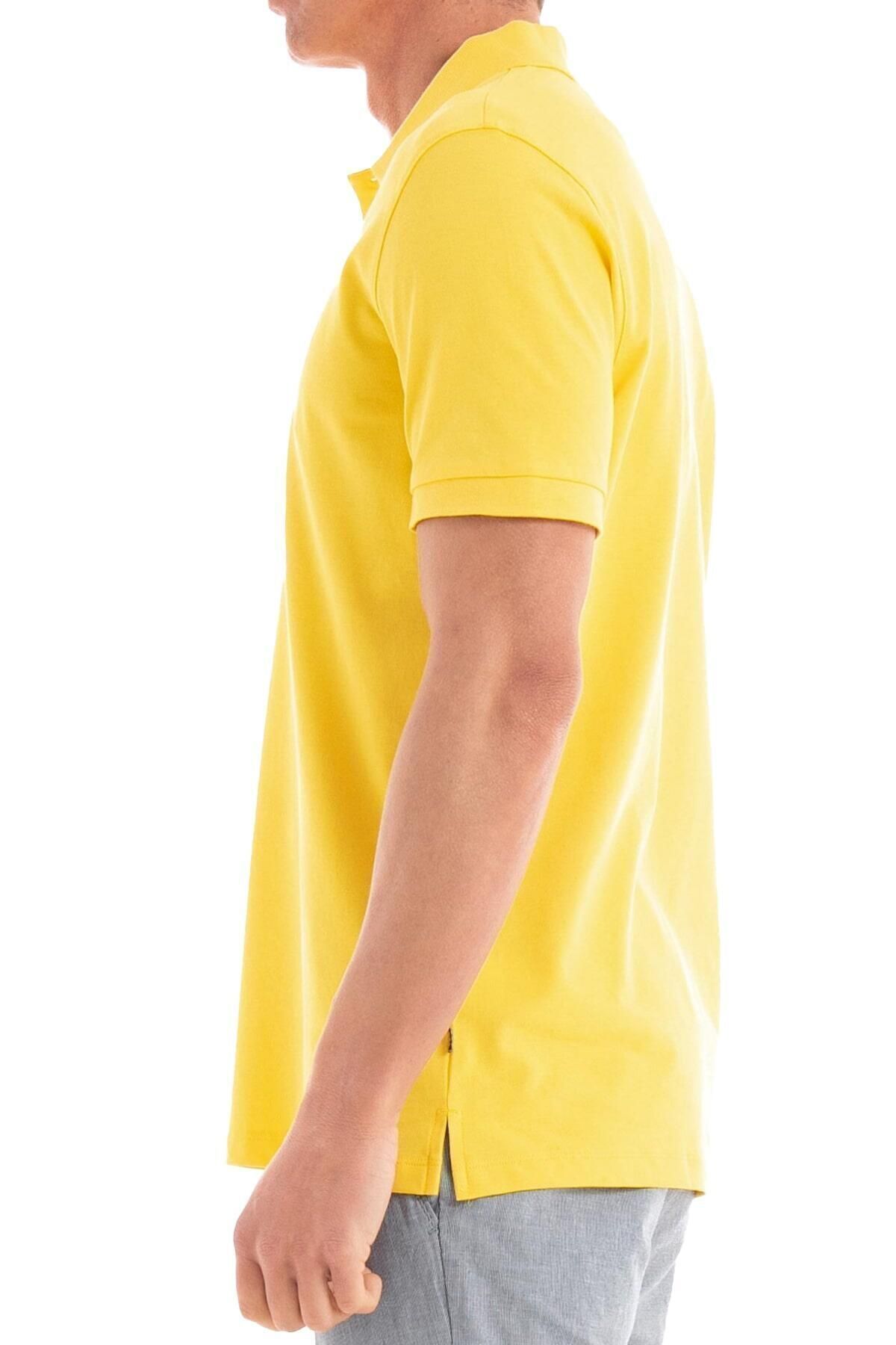 تی شرت یقه پولو زرد مردانه دکمه پنبه آستین کوتاه Yellow1 Polo Collar T Shirt 731 BOSS