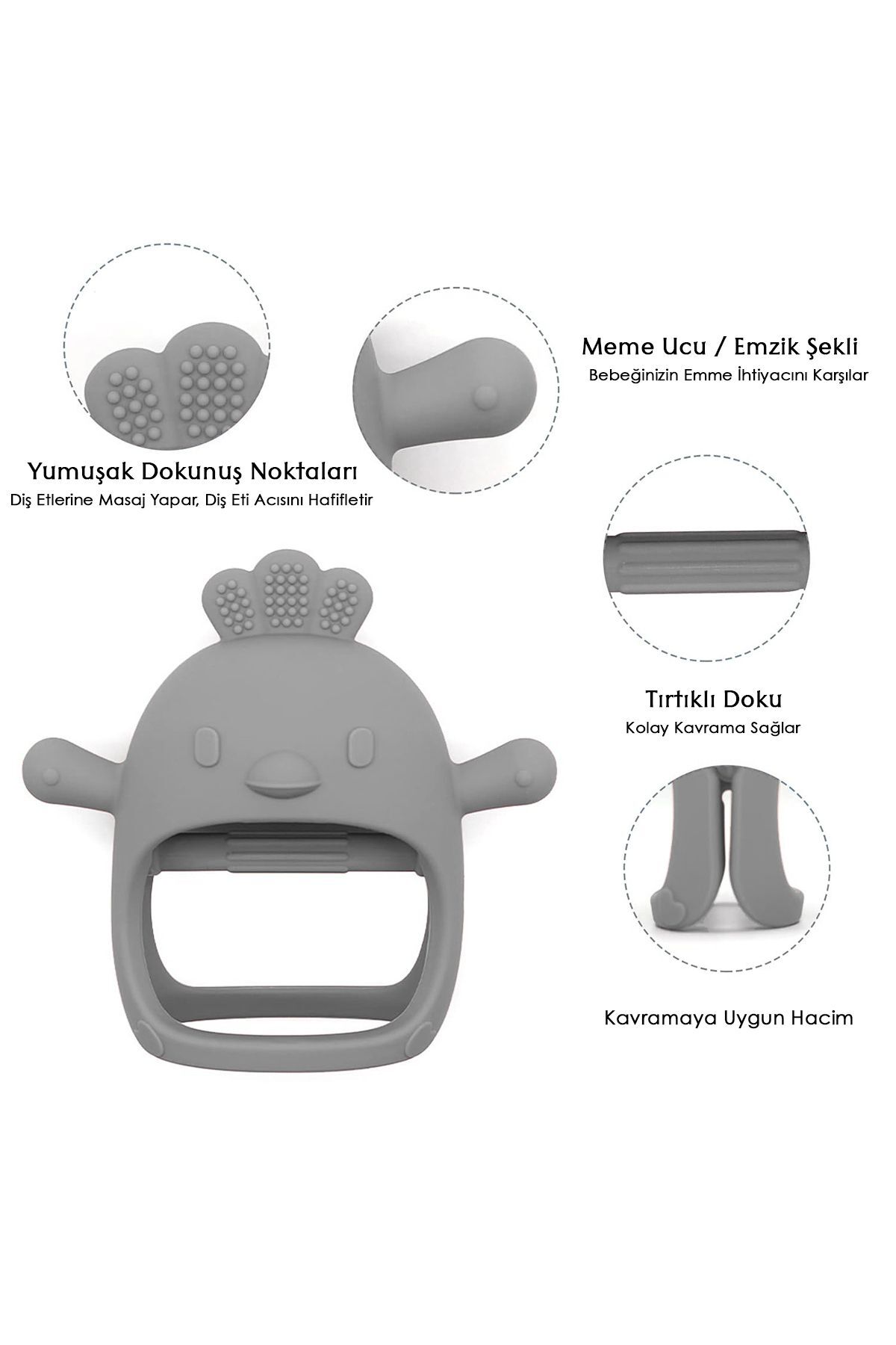 Meleni Baby Silikon Bebek Diş Kaşıyıcı - Diş Kaşıma Eldiveni Yenidoğan Dişlik Gri fotoğrafı 2 (önizleme)