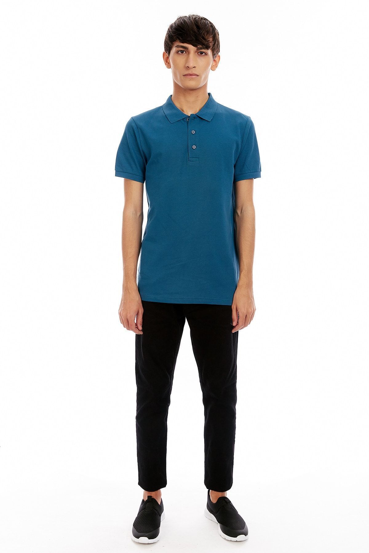 Petrol Bisiklet Yaka T-Shirt | ME19S214176