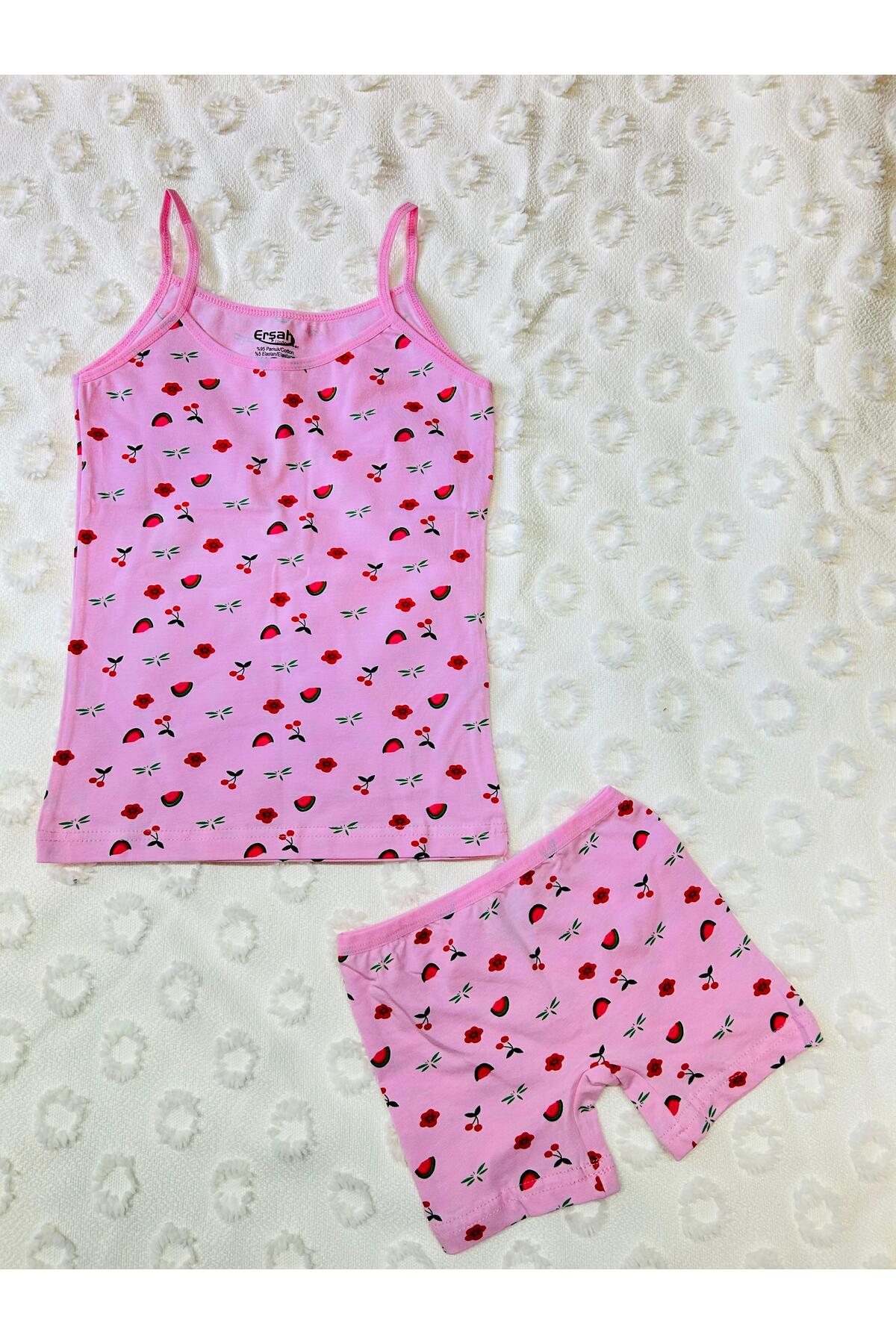 Girls Pink Lycra Patterned Strappy Singlet Boxer Set of 2