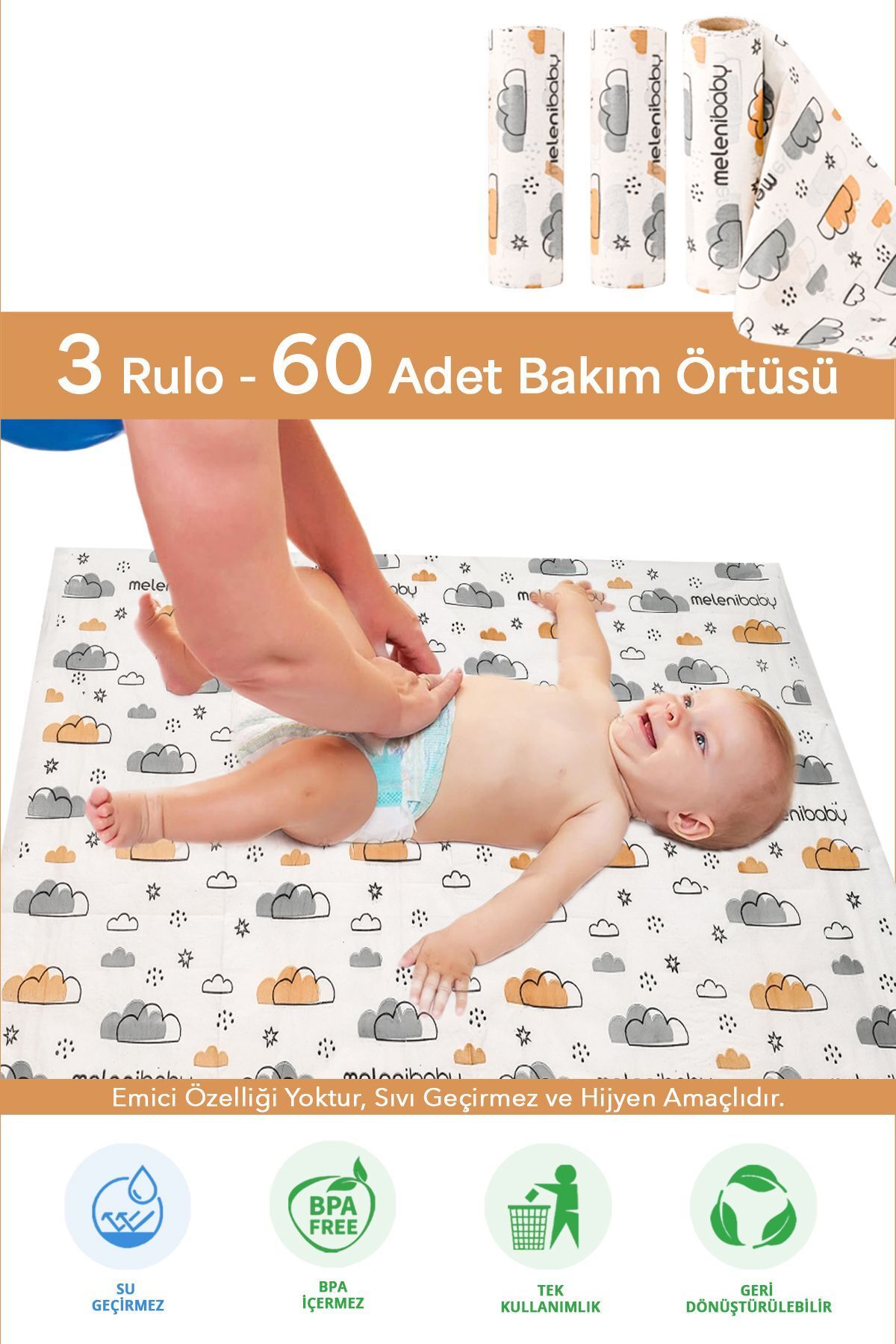 3'lü 60 Adet Çok Amaçlı Kullan At Su Geçirmez Bebek Bez Değiştirme Alt Açma Örtüsü