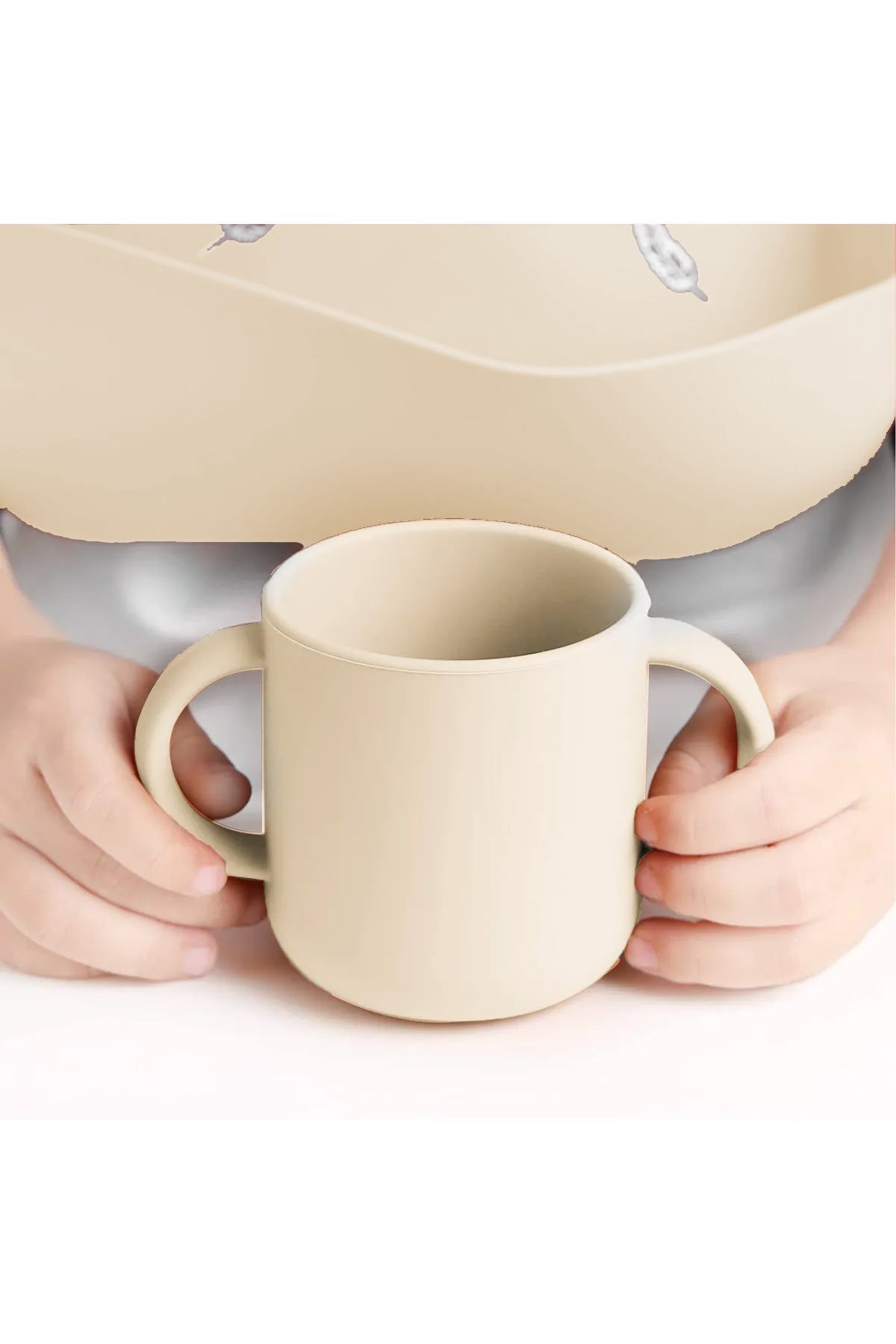 Meleni Baby 5'li Set Silikon Mama Önlüğü, Bardak, Vakumlu Tabak, Kaşık, Kule Aktivite Oyuncağı - Bej fotoğrafı 7 (önizleme)