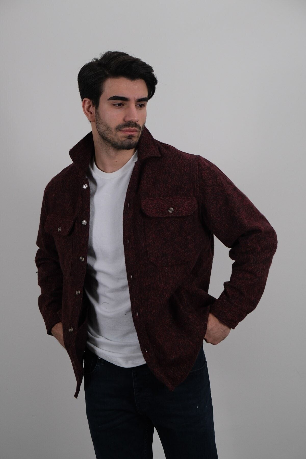 Bordo Dokulu Kumaş Ceket | ME21W342942