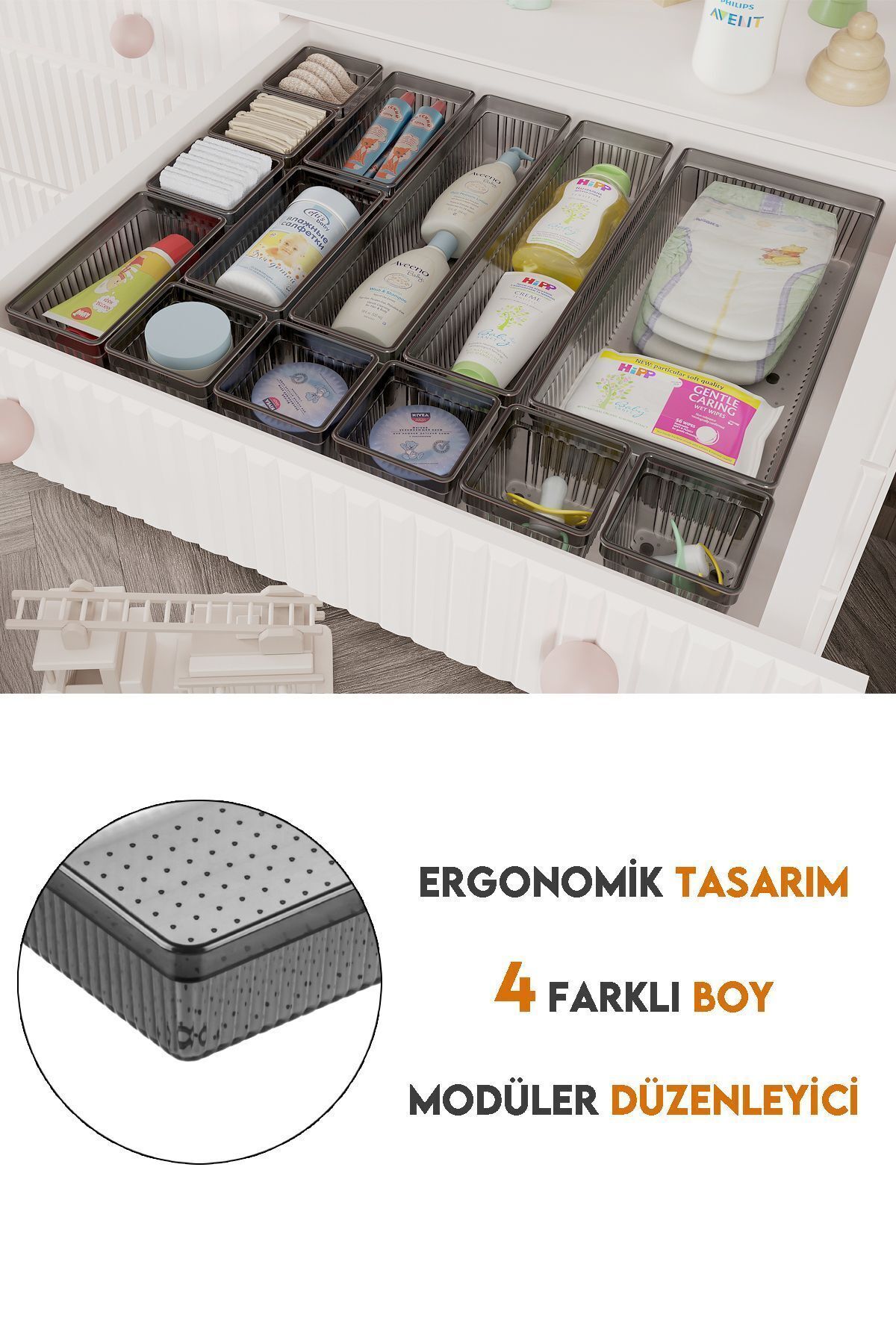 Meleni Baby 14 Parça Bebek Çekmece Düzenleyici - Bebek Organizer - Bebek Bakım Organizer - Antrasit fotoğrafı 3 (önizleme)