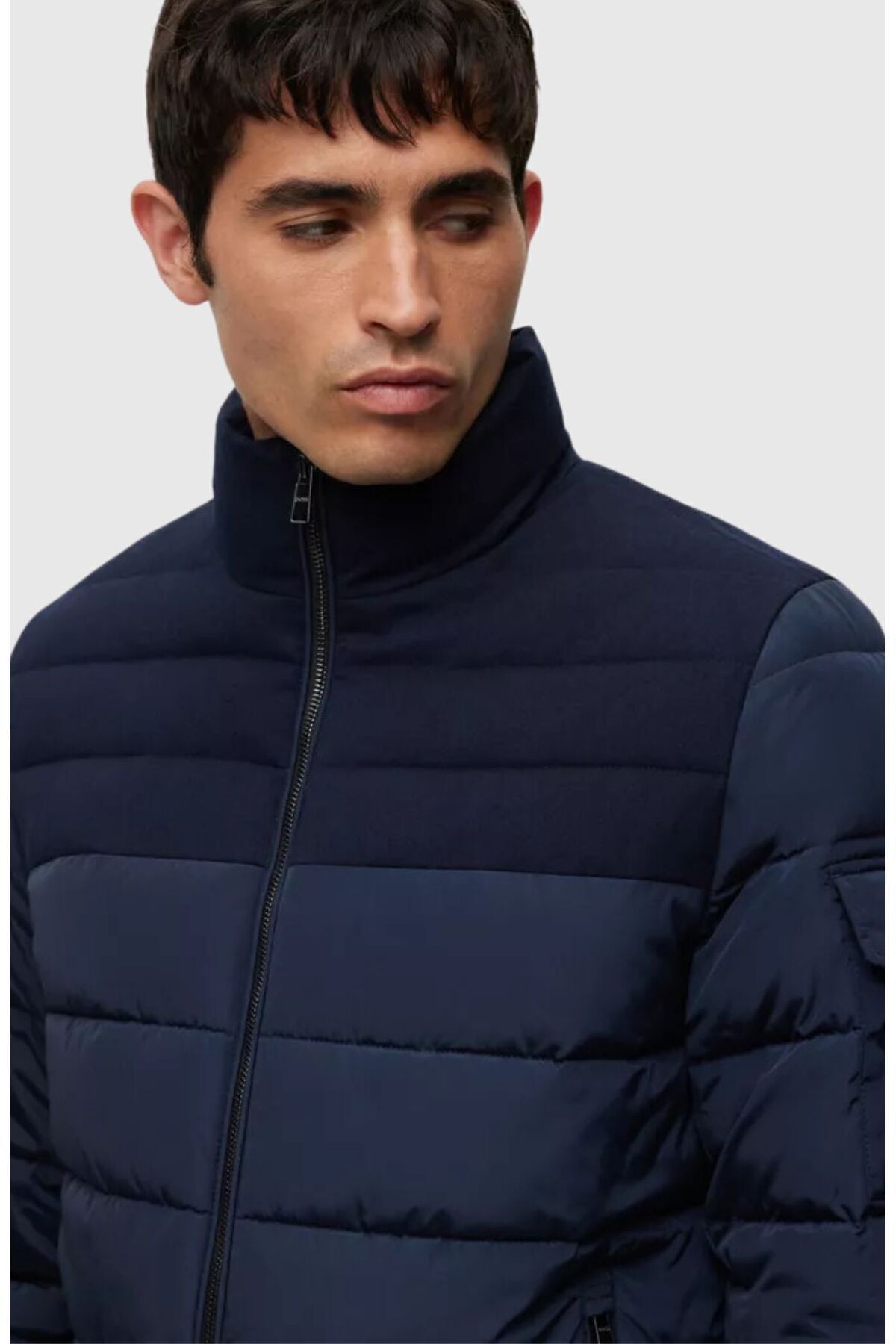 کاپشن آبی مردانه Zipper Logo آرم بسته جیب زمستانی Winter Blue Coat 404 BOSS