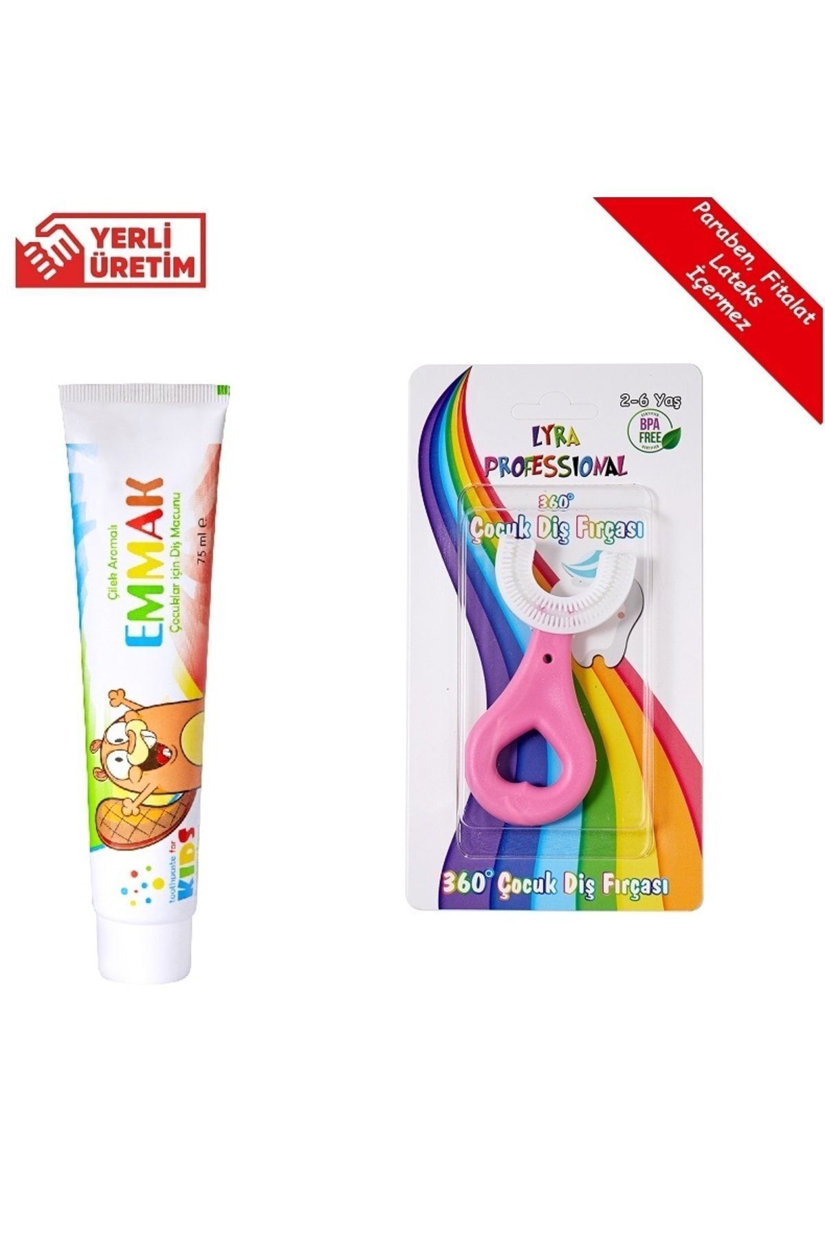 Lyra Professional U Şeklinde Pratik Çocuk Diş Fırçası 2-6 Yaş Pembe + Emmak Çilek Aromalı Diş Macunu 75ml fotoğrafı 2 (önizleme)