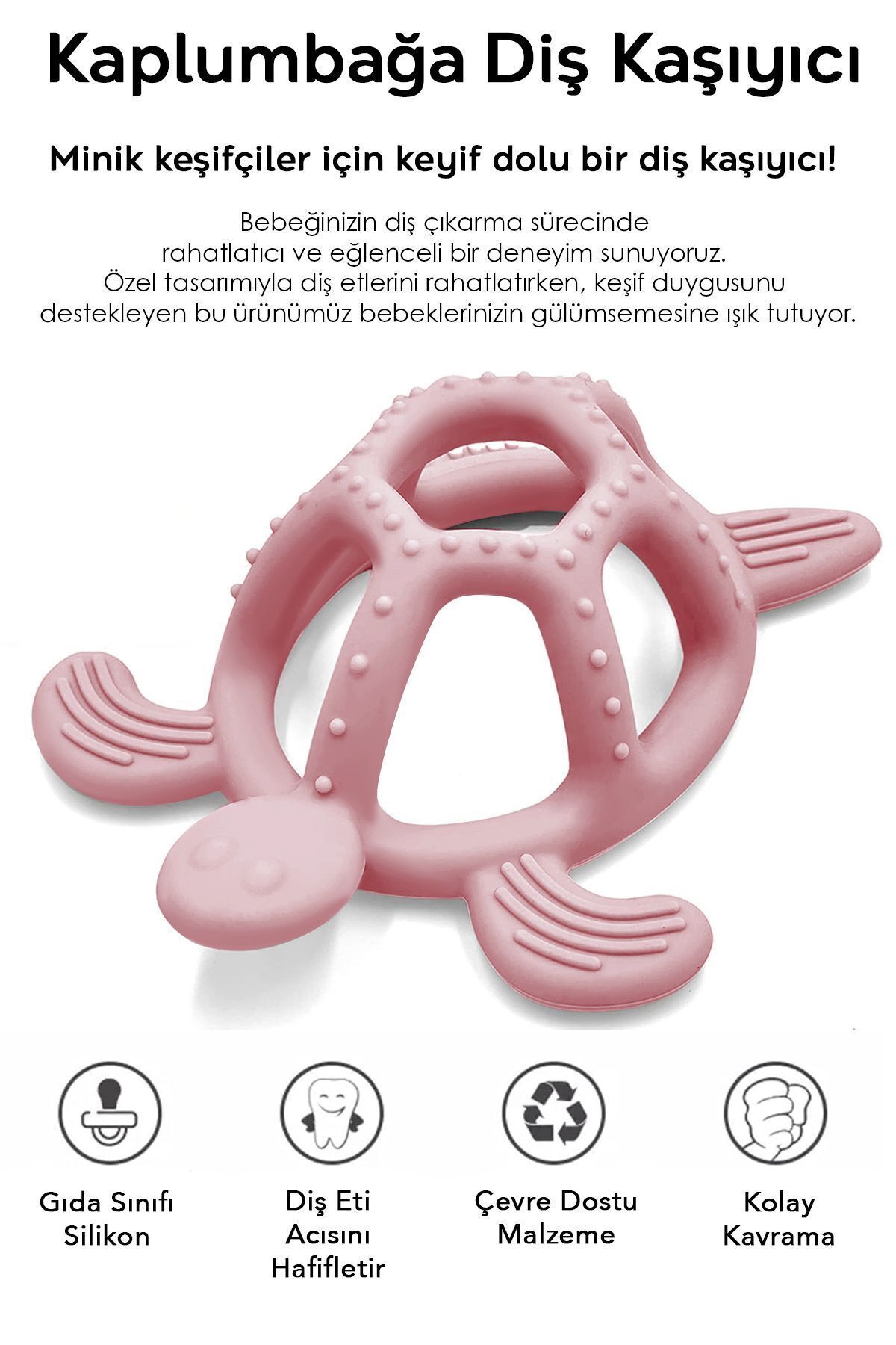 Meleni Baby Kaplumbağa Figürlü Bebek Dişlik - Diş Kaşıyıcı Bebek Dişliği - Pembe fotoğrafı 2 (önizleme)