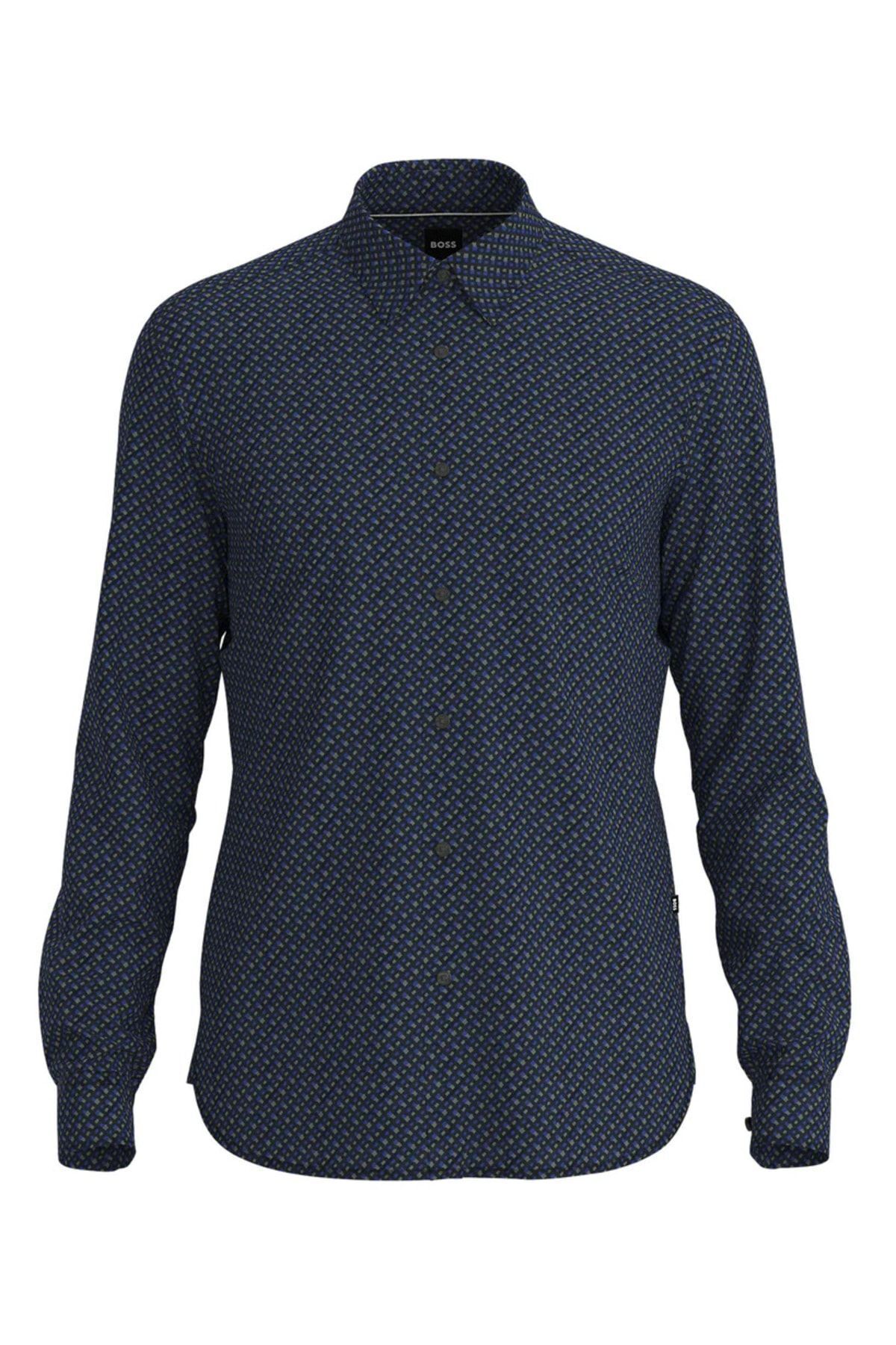 Erkek Slim Fit Uzun Kollu Duz Gomlek Yaka Mavi Gomlek 50488041 404