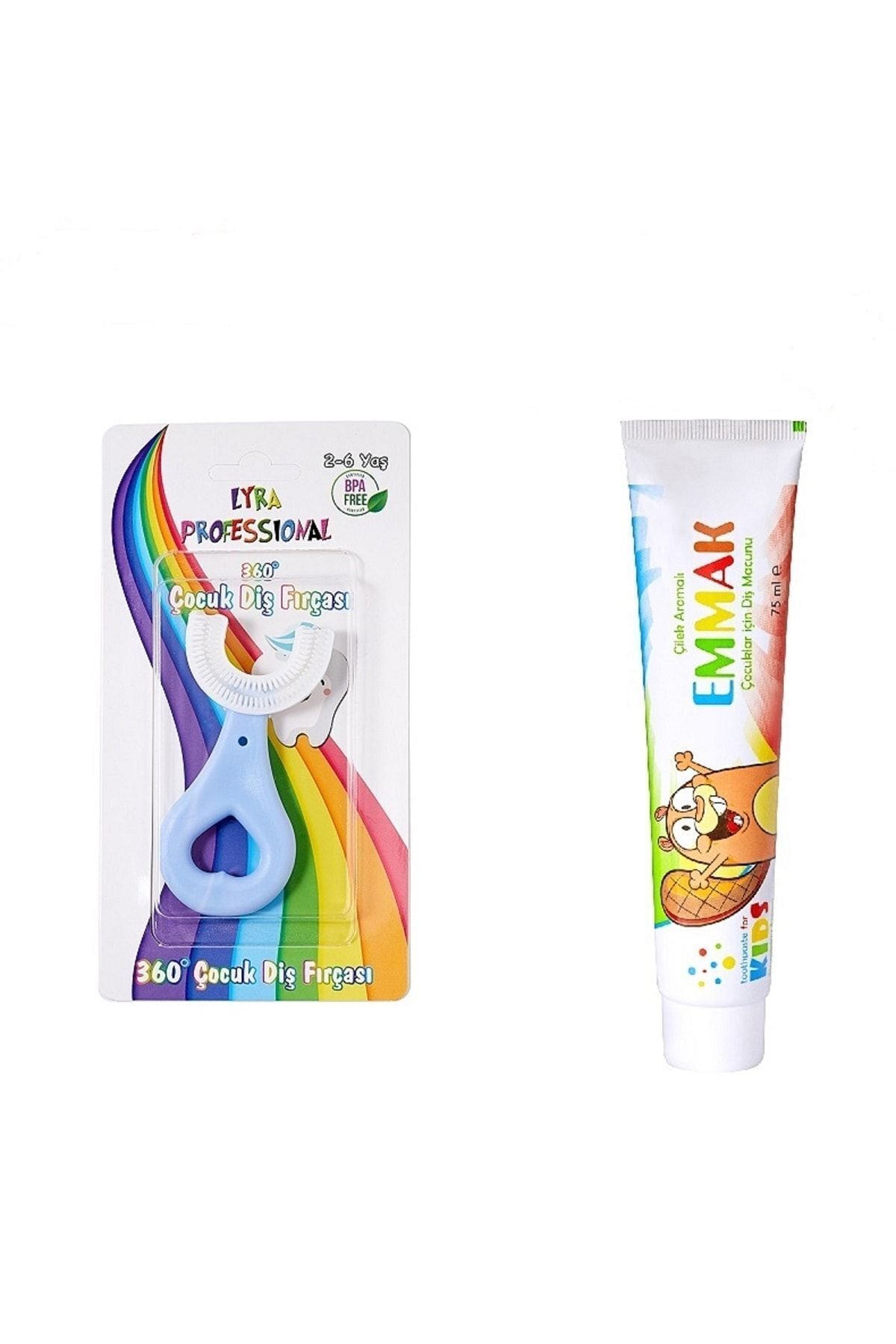 Lyra Professional U Şeklinde Pratik Çocuk Diş Fırçası 2-6 Yaş Mavi Emmak Çilek Aromalı Diş Macunu 75 ml fotoğrafı 2 (önizleme)