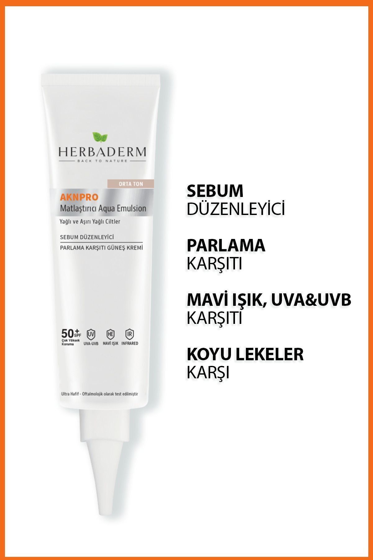 Akne Ve Yağlanma Karşıtı, Matlaştırıcı Güneş Koruyucu Krem Spf 50 Renkli Orta Ton 40 ml — herbdrm-medium — تصویر 3 از 8