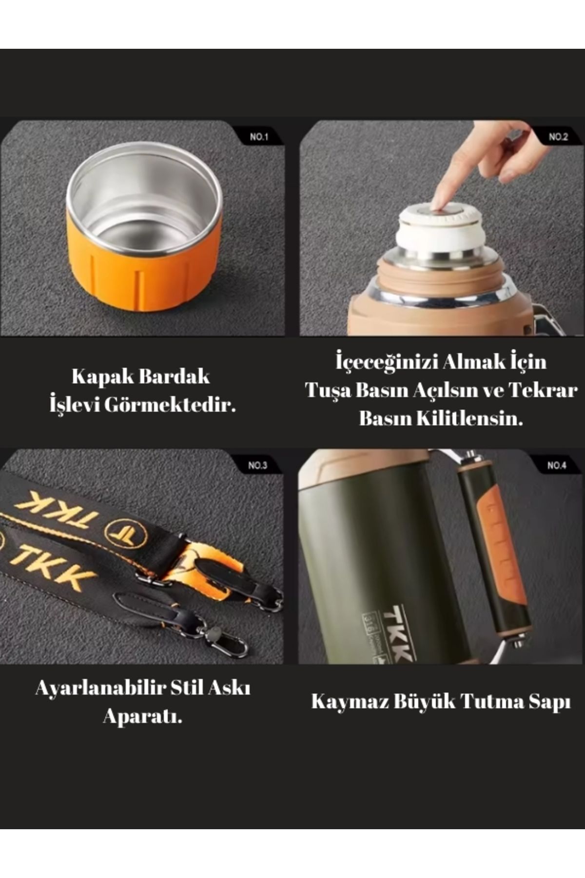 فلاسک مشکی 316 فولاد ضد زنگ ترموس حرفه ای 2000 میل. TKK