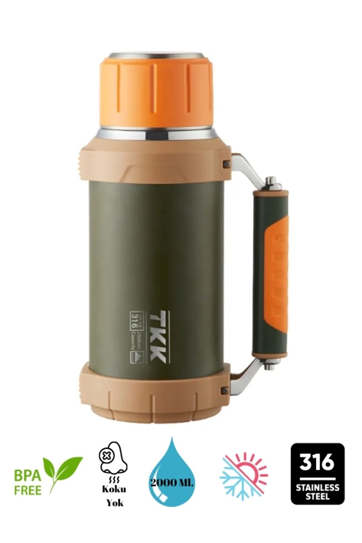 فلاسک سبز 316 فولاد ضد زنگ ترموس حرفه ای 2000 میل. TKK
