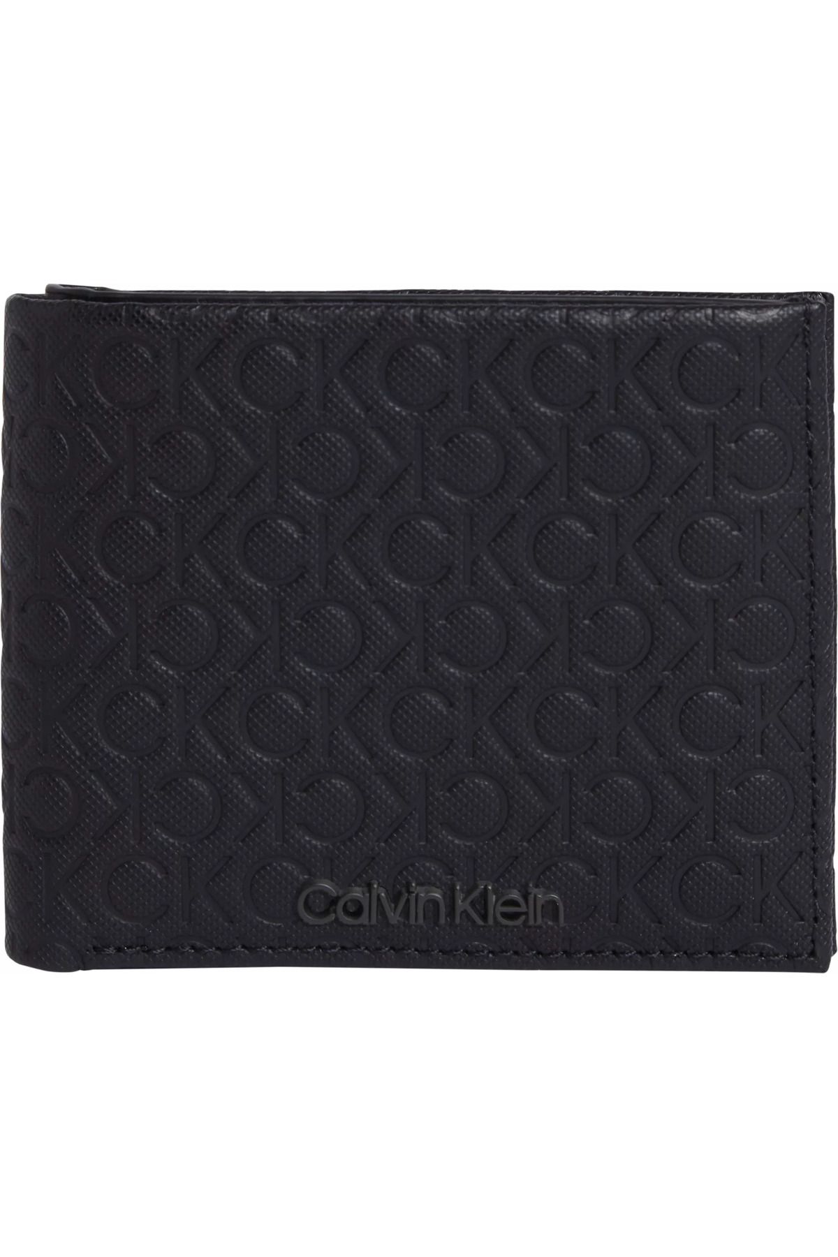 کیف پول مشکی مردانه لوگوی برند آقایان محفظه کارت ارز برجسته سیاه K50K511941 0GK Calvin Klein