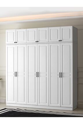 GuneyStore Ücretsiz Montaj Sport Komple Mdf 6 Kapaklı Yüklüklü Beyaz Gardırop