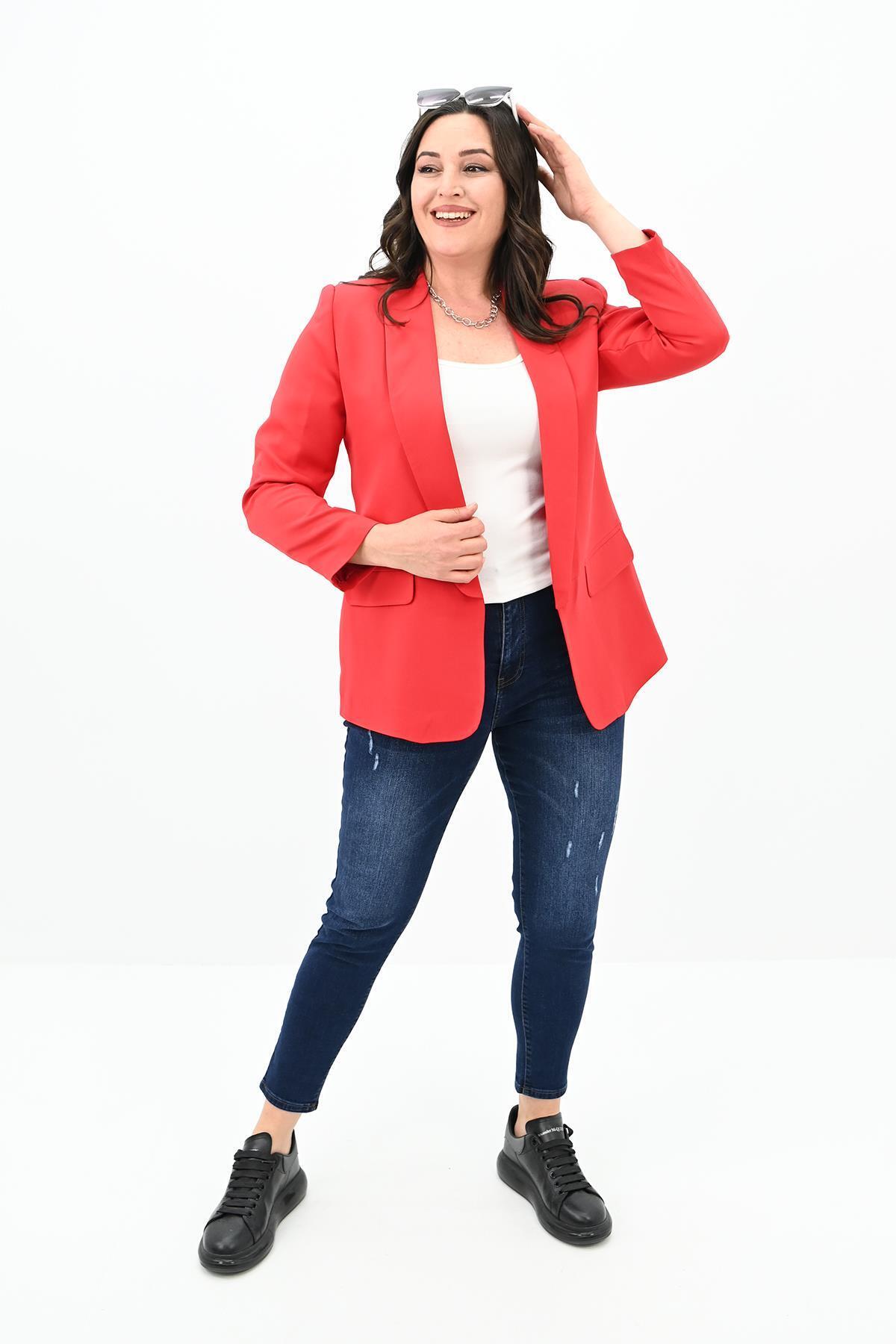 Koza Butik-Large Size Women's Jacket with Fake Pocket Detail - 0106-23 2