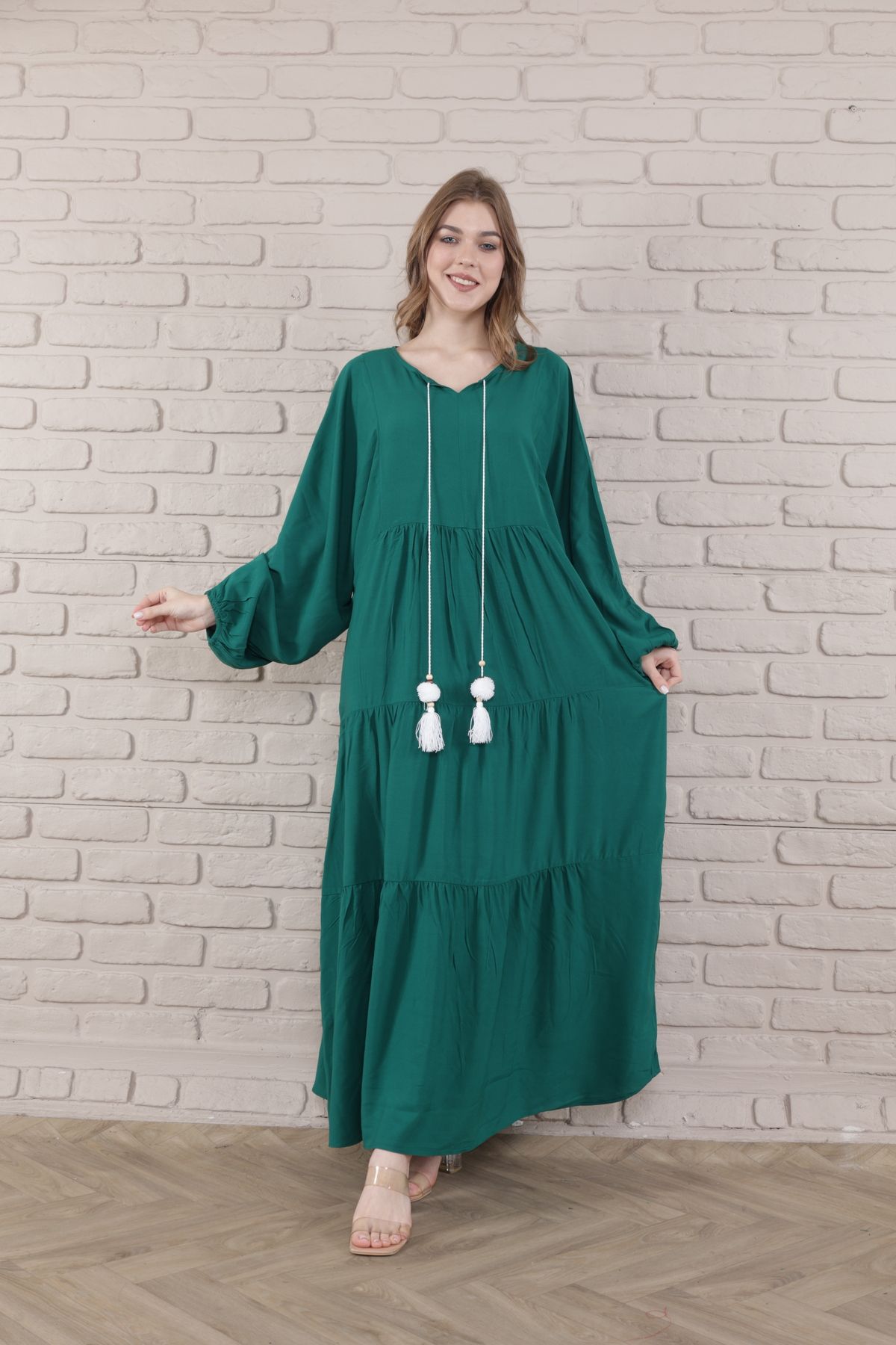 mervemoda-Γυναικείο υφαντό μακρύ φόρεμα σε μεγάλο μέγεθος 3