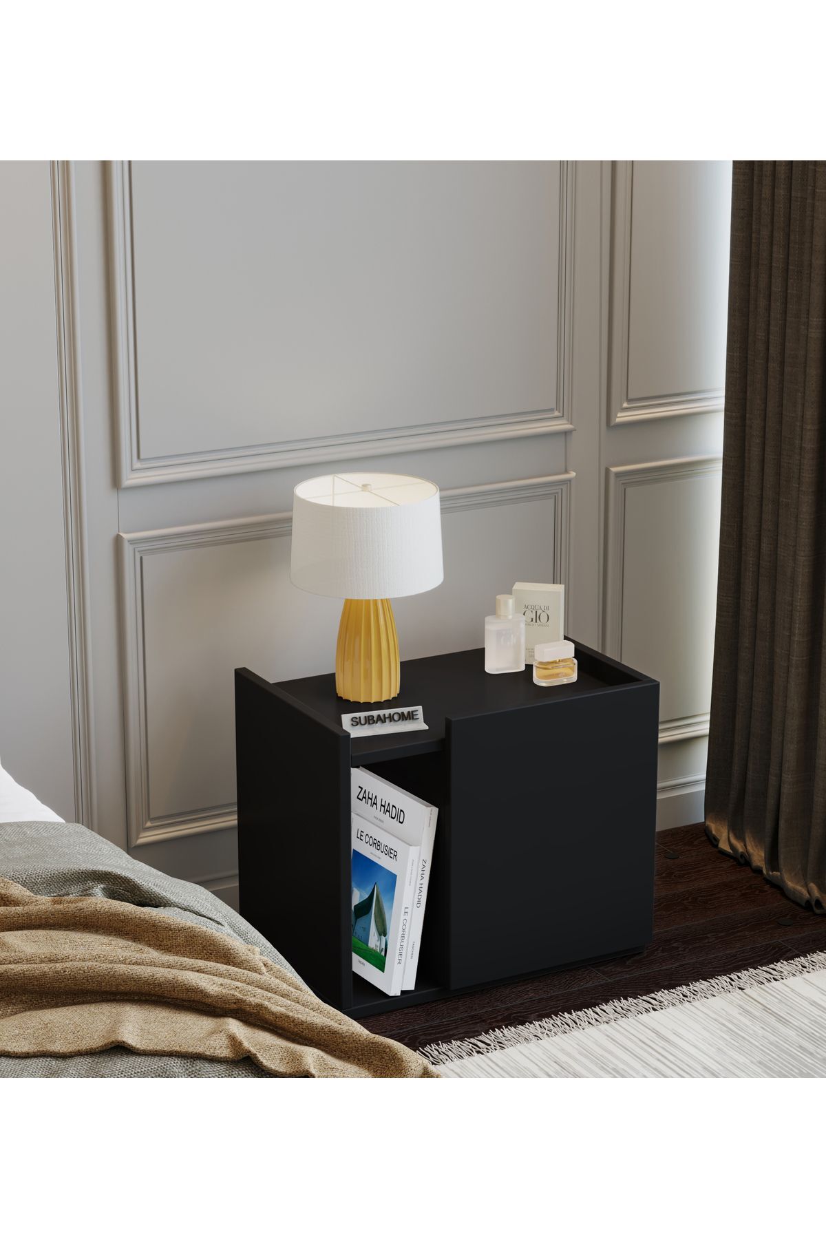 50 cm Mdf Modern Black Nightstand Multipurpose Cabinet Side Table Plate Cabinet Seat Side Table